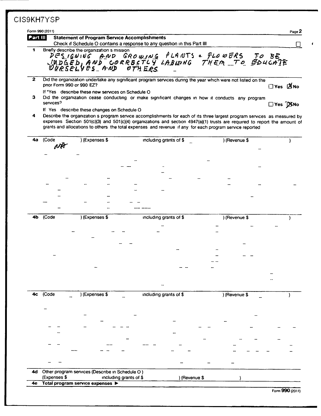 Image of first page of 2011 Form 990R for Garden Club of Ohio / Gleanors Garden Club