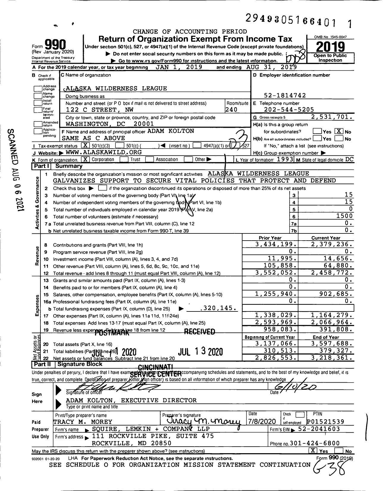 Image of first page of 2018 Form 990 for Alaska Wilderness League