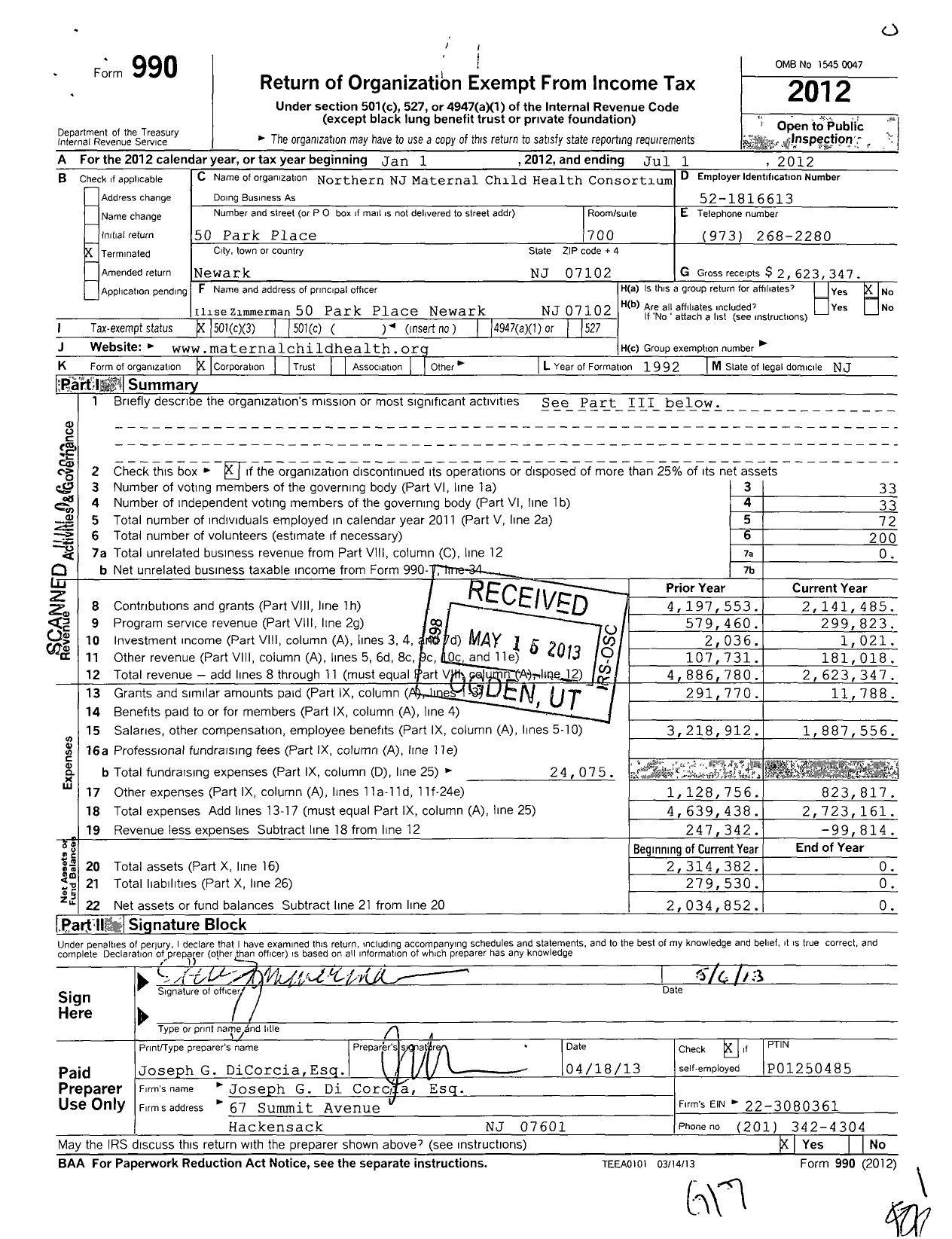 Image of first page of 2011 Form 990 for Northern New Jersey Maternal Child Health Consortium (NNJM CHC)