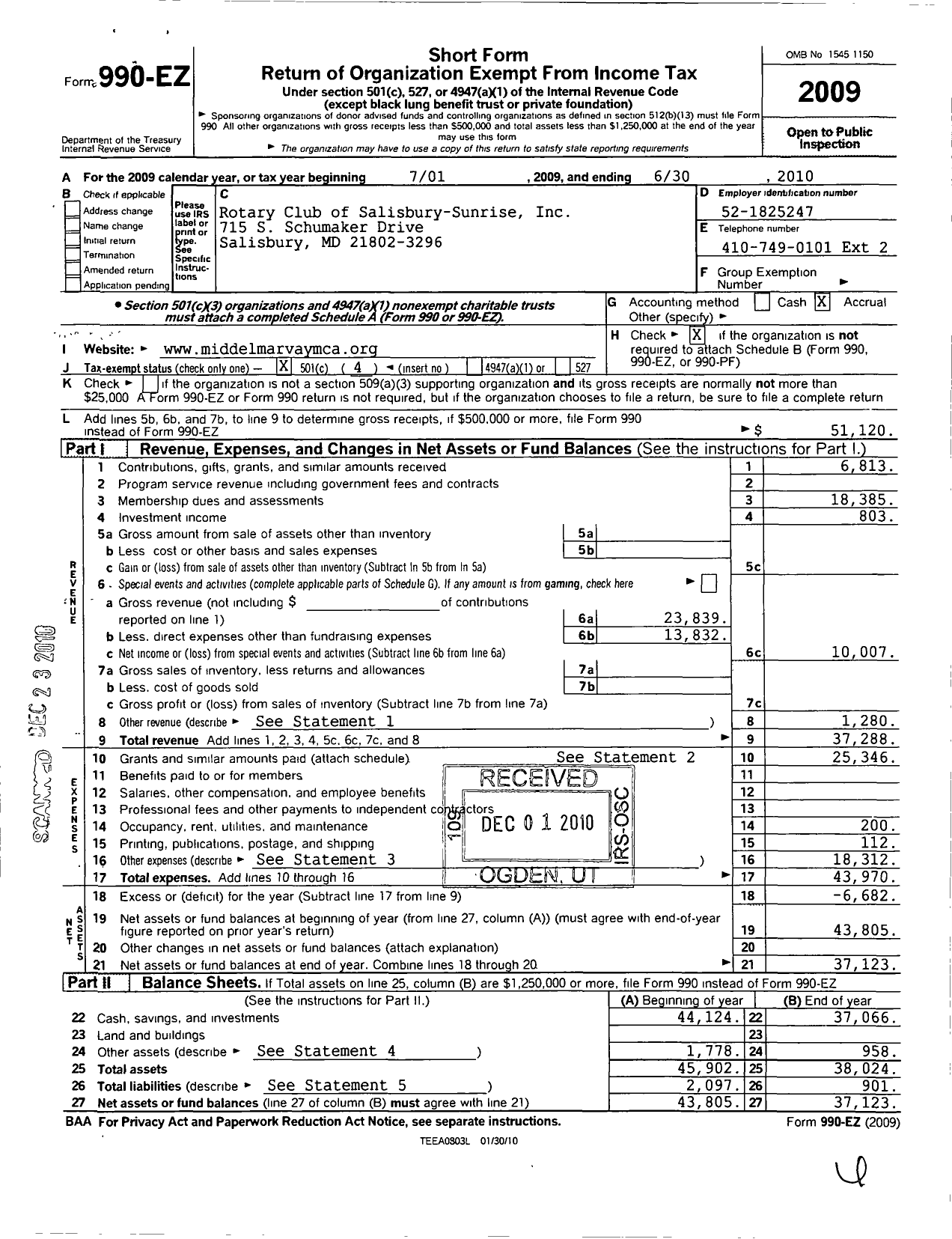 Image of first page of 2009 Form 990EO for Rotary International