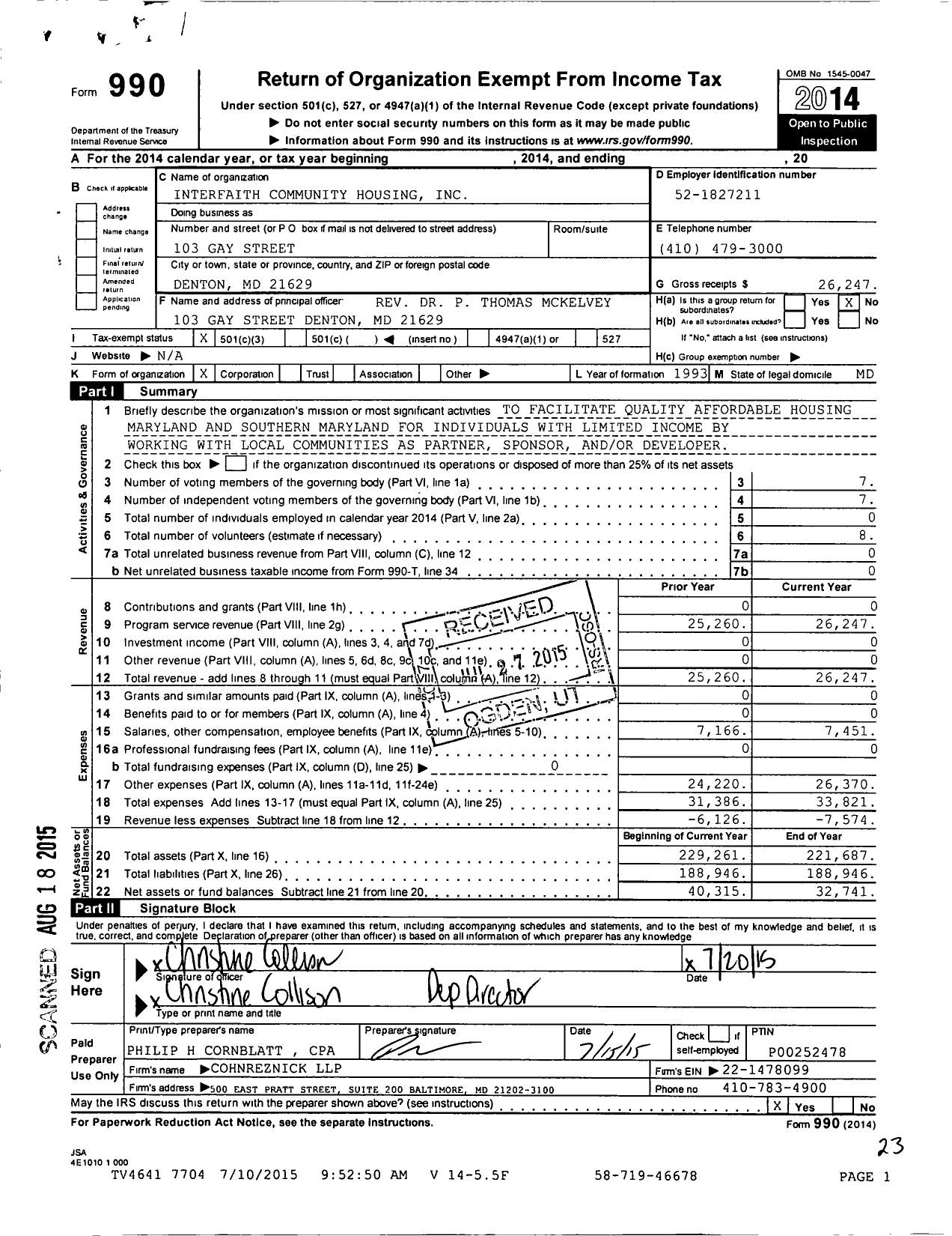 Image of first page of 2014 Form 990 for Interfaith Community Housing