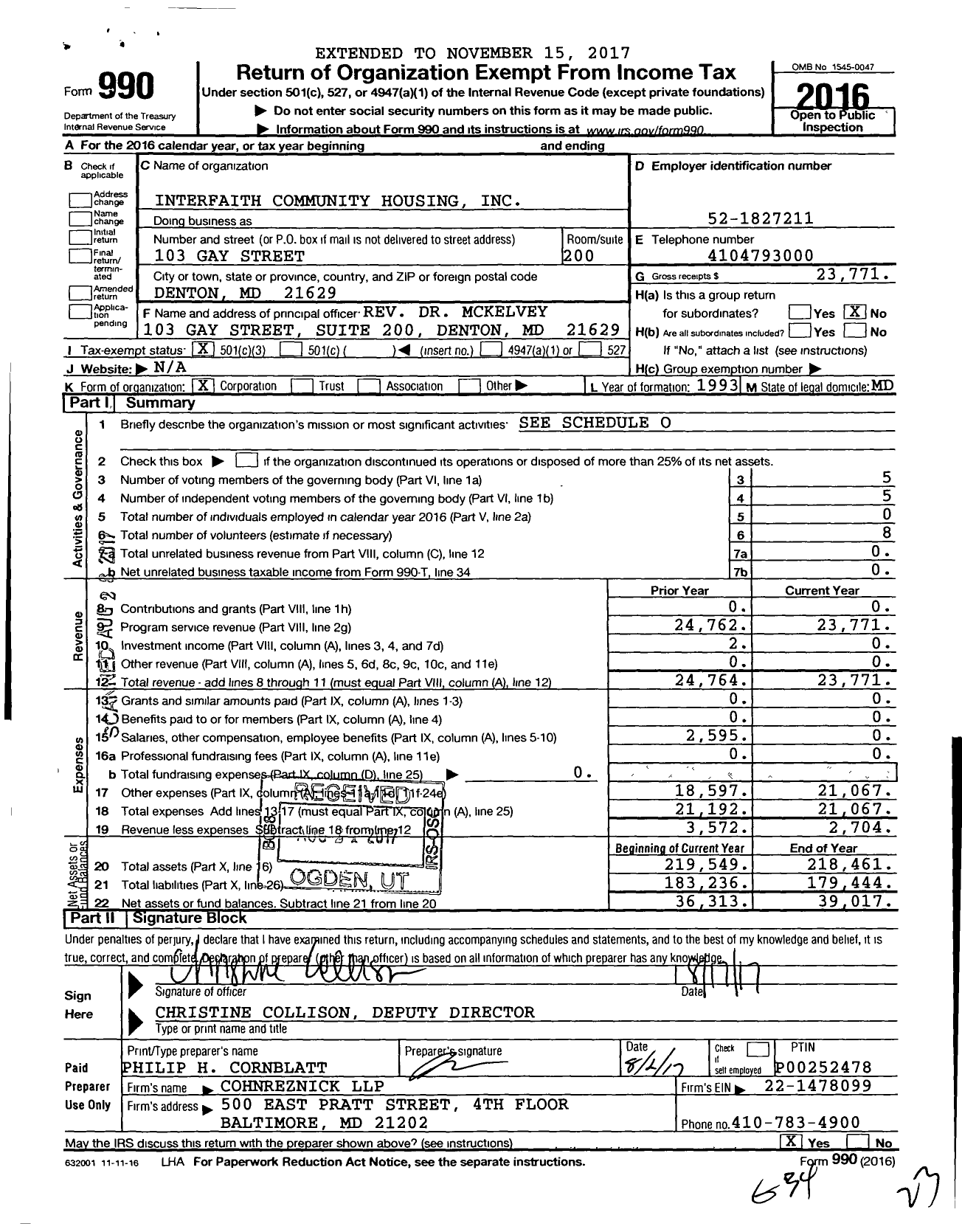 Image of first page of 2016 Form 990 for Interfaith Community Housing