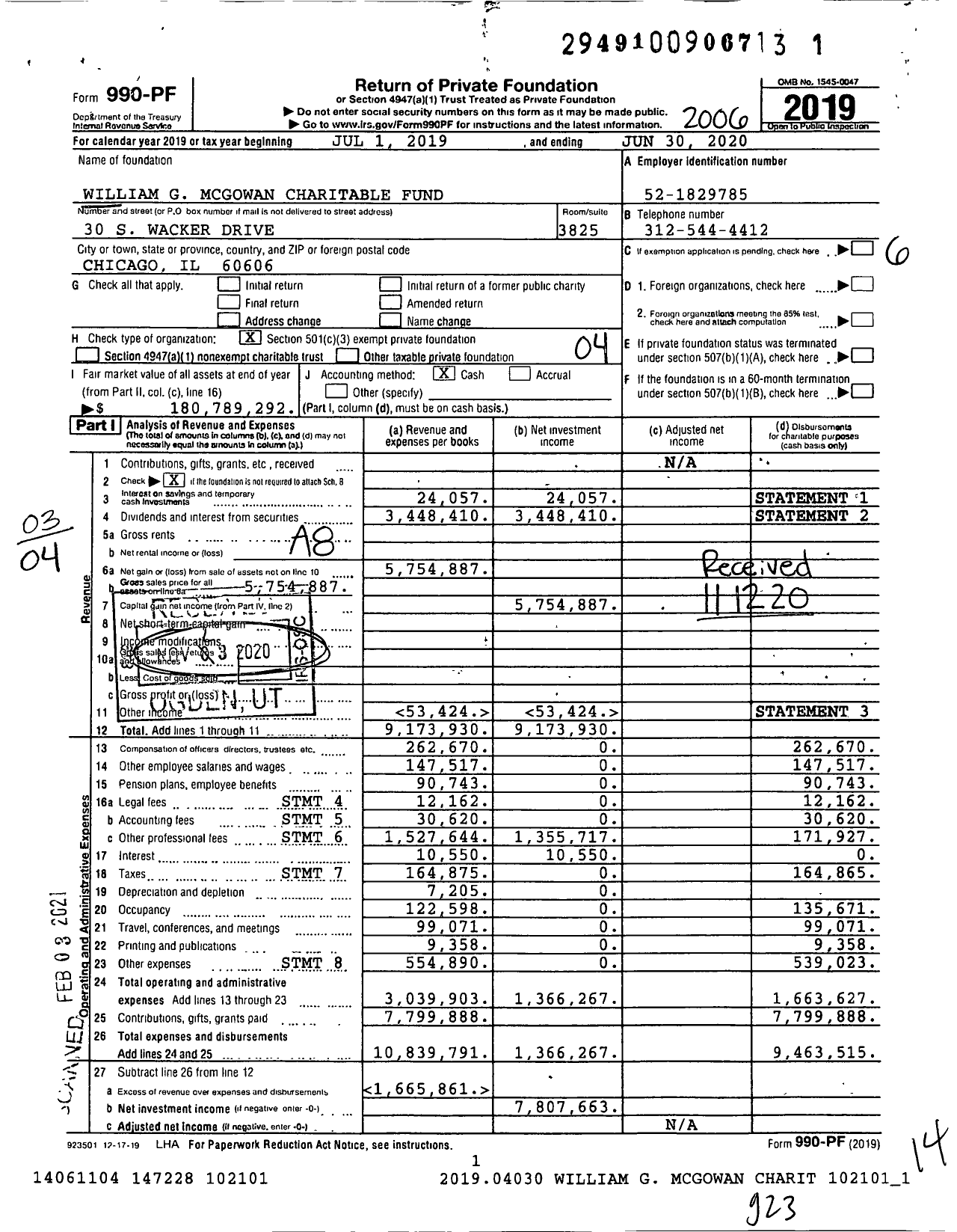 Image of first page of 2019 Form 990PF for William G. McGowan Charitable Fund