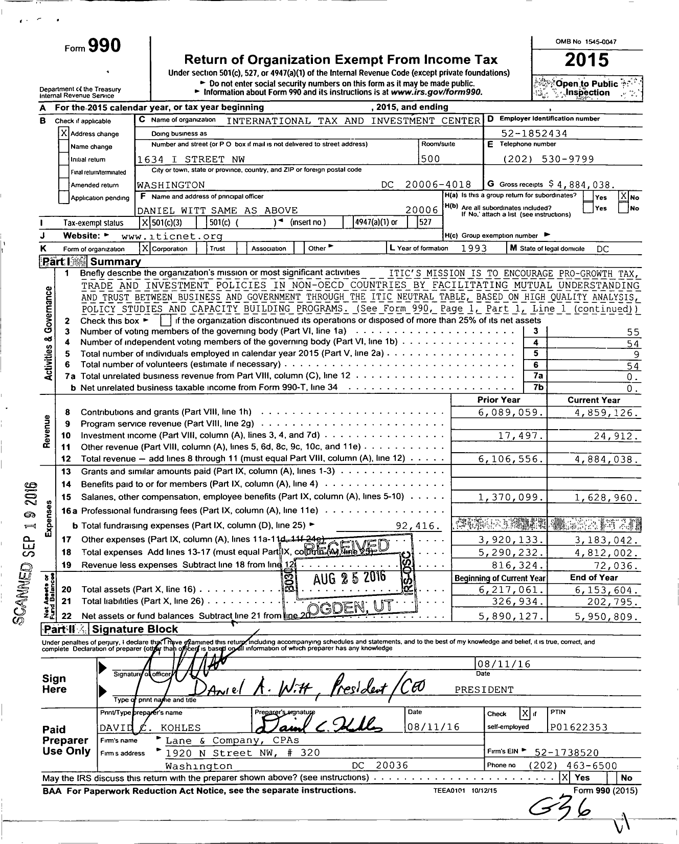 Image of first page of 2015 Form 990 for International Tax and Investment Center
