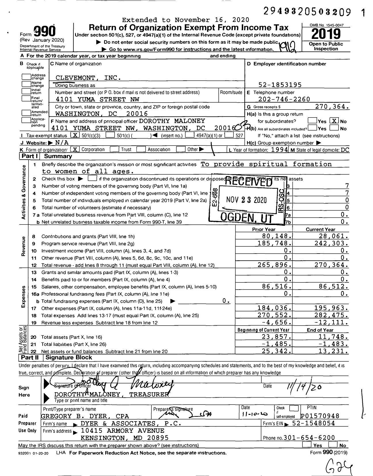 Image of first page of 2019 Form 990 for Clevemont