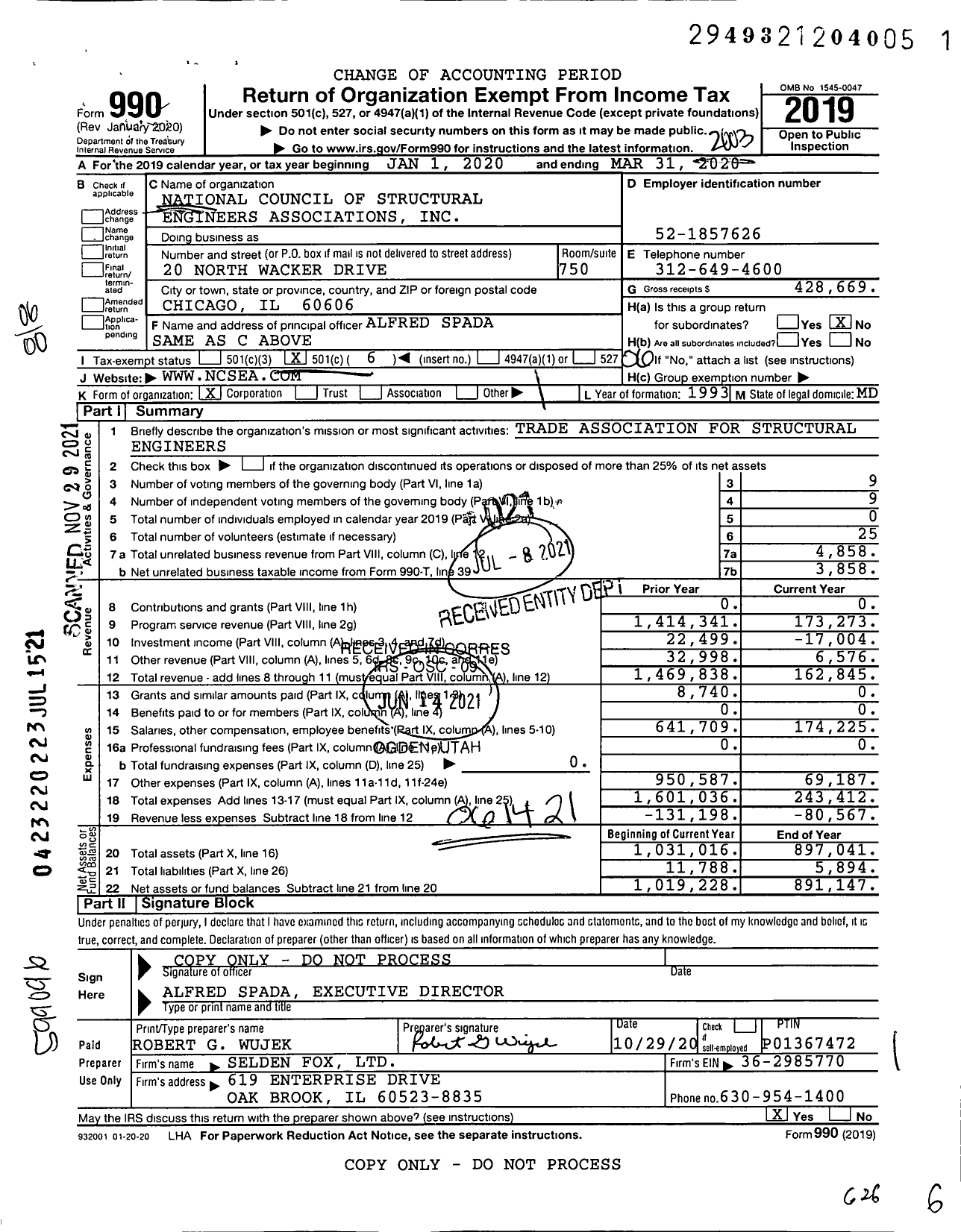 Image of first page of 2019 Form 990O for National Council of Structural Engineers Associations (NCSEA)