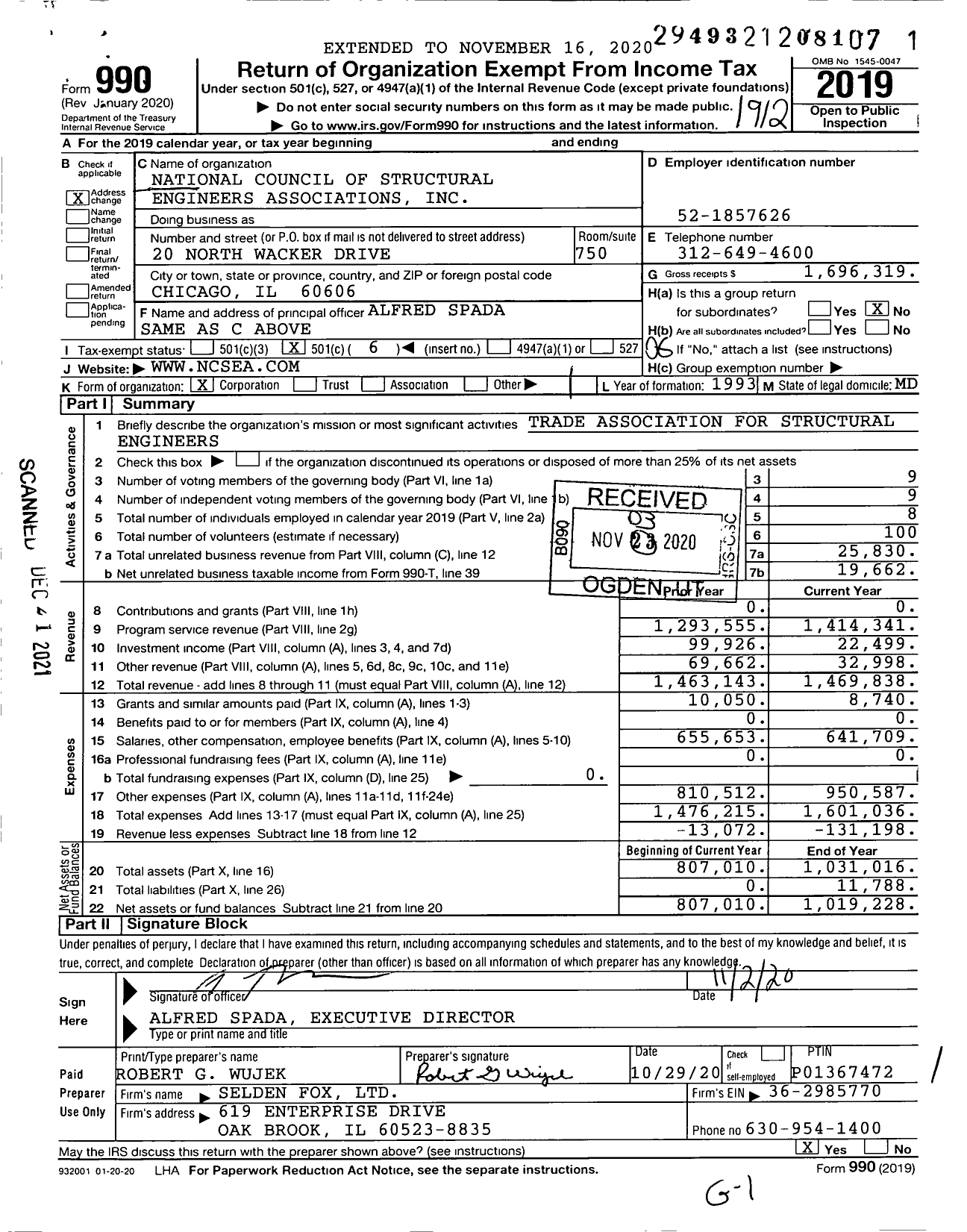 Image of first page of 2019 Form 990O for National Council of Structural Engineers Associations (NCSEA)