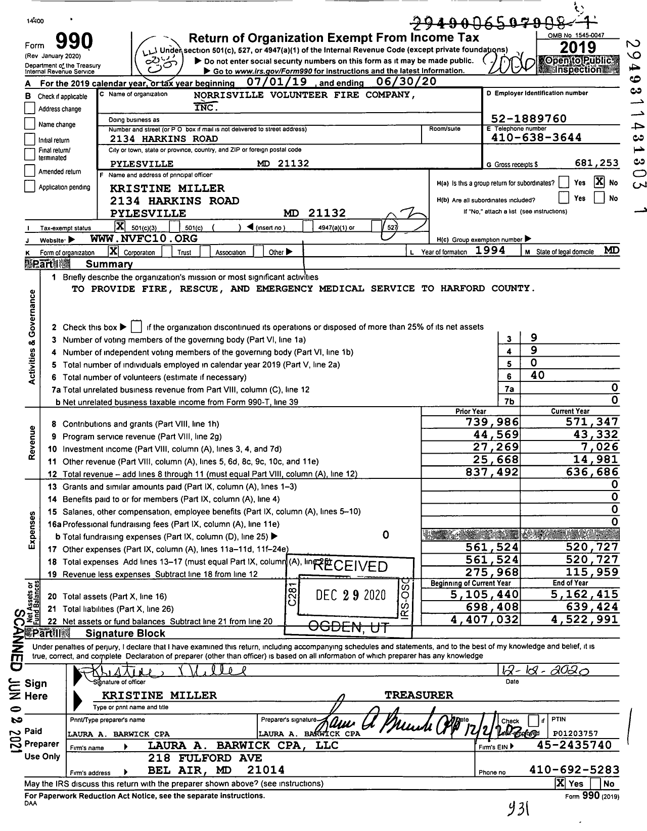 Image of first page of 2019 Form 990 for Attn Kris Miller