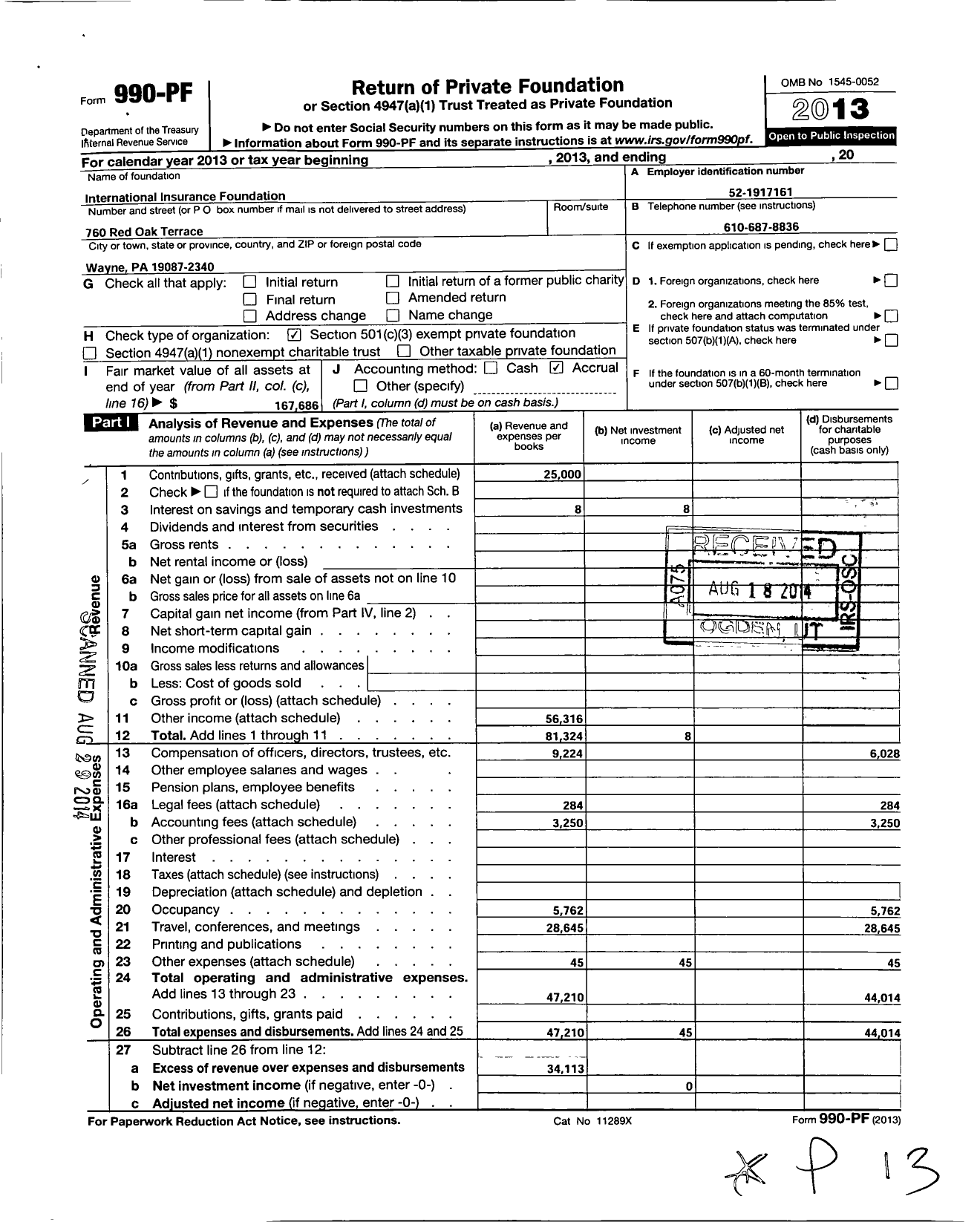 Image of first page of 2013 Form 990PF for International Insurance Foundation