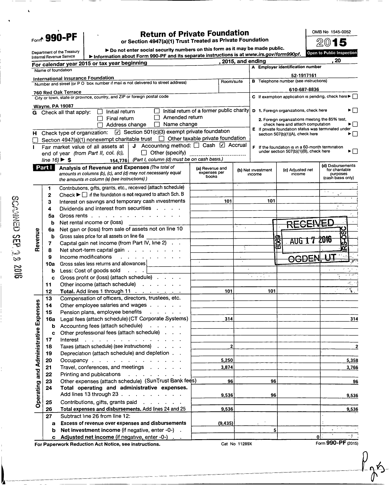 Image of first page of 2015 Form 990PF for International Insurance Foundation