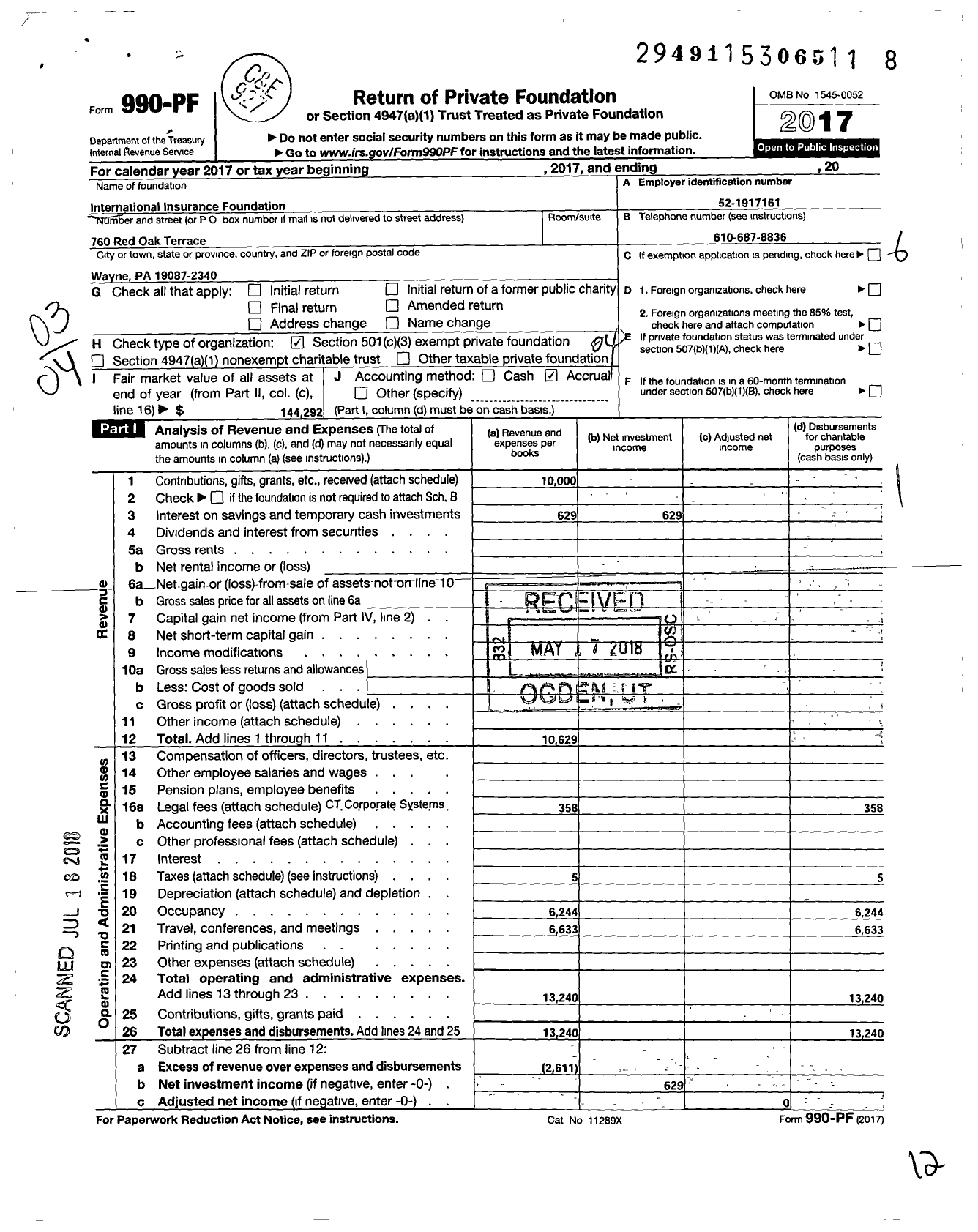 Image of first page of 2017 Form 990PF for International Insurance Foundation