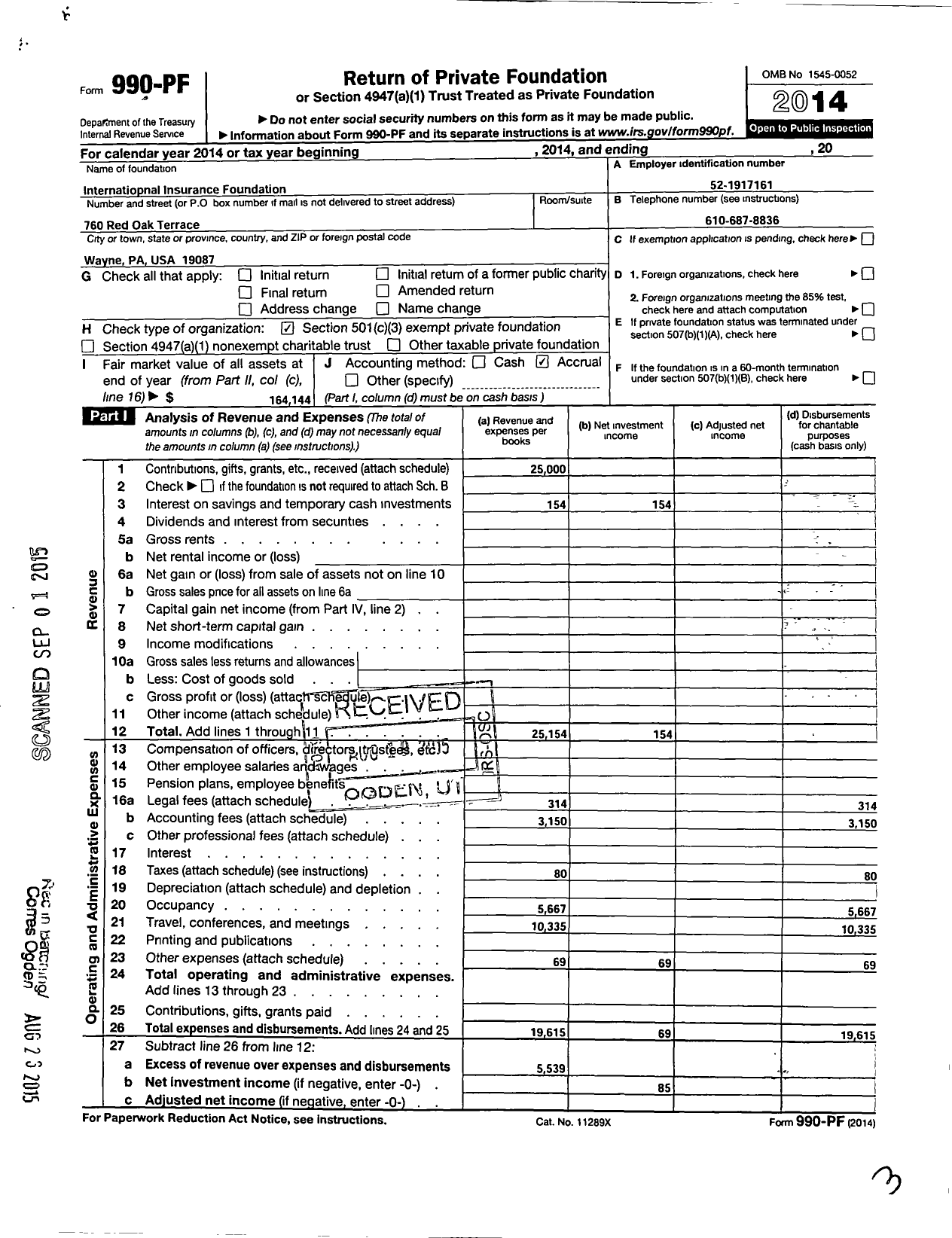 Image of first page of 2014 Form 990PF for International Insurance Foundation