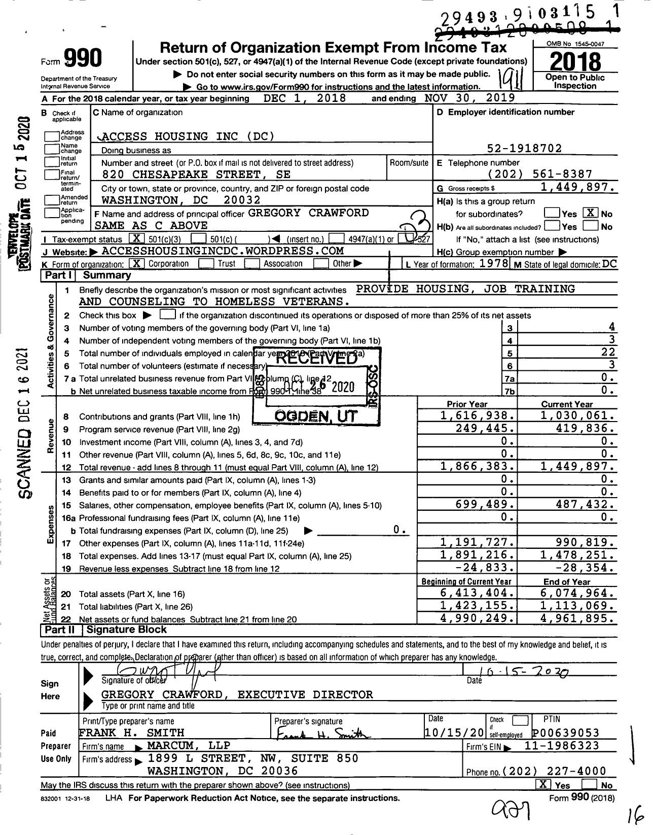 Image of first page of 2018 Form 990 for Access Housing