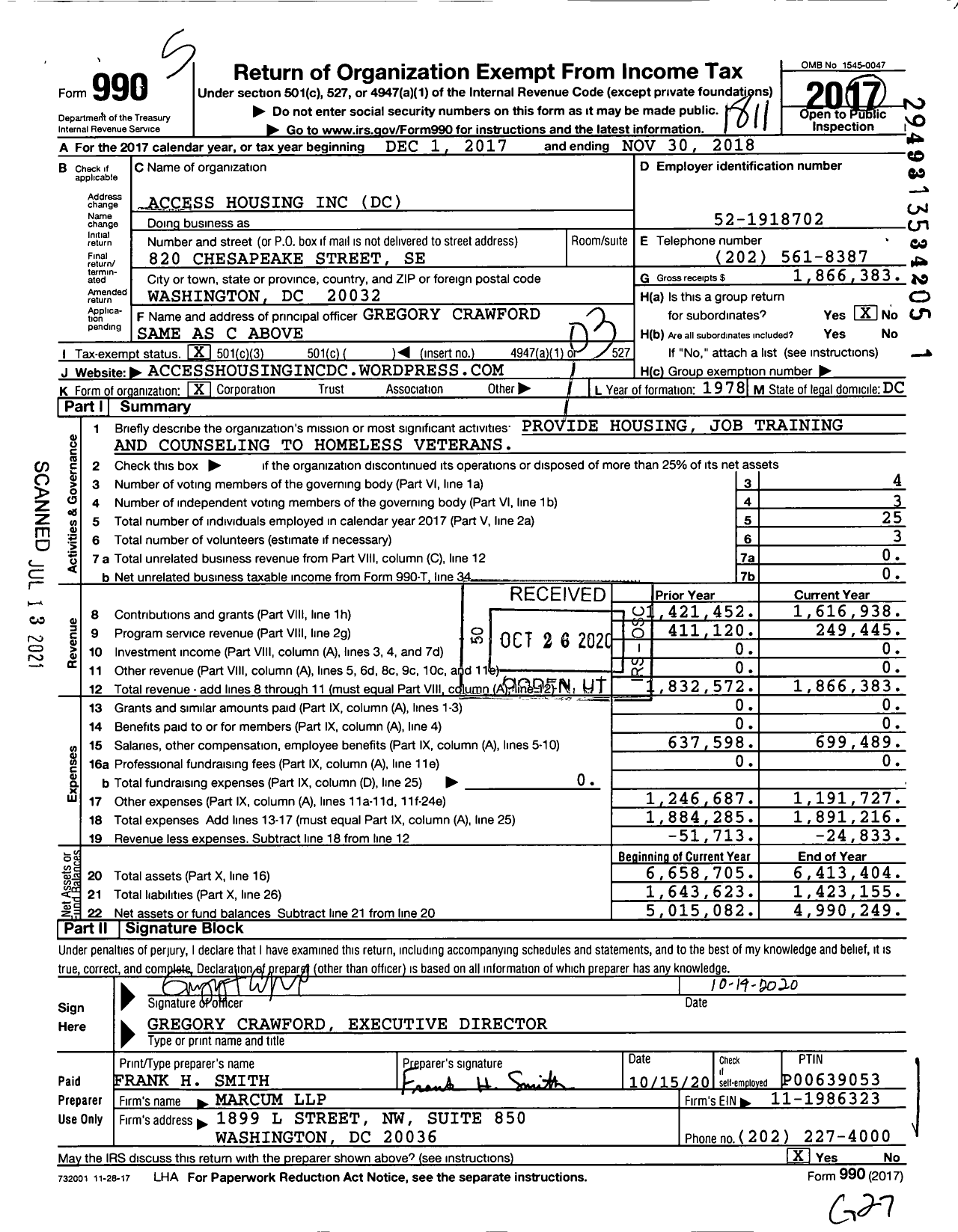 Image of first page of 2017 Form 990 for Access Housing