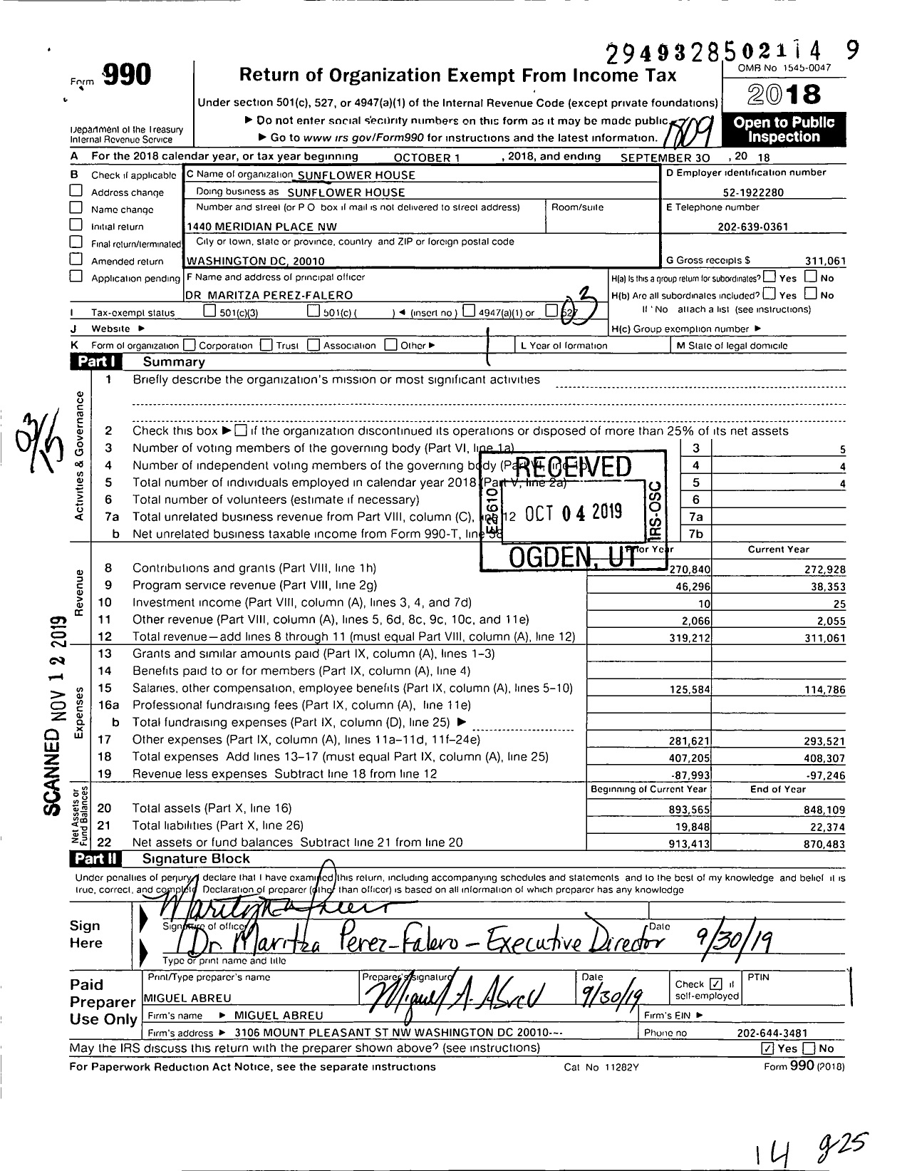 Image of first page of 2017 Form 990 for Sunflower House Sunflower House