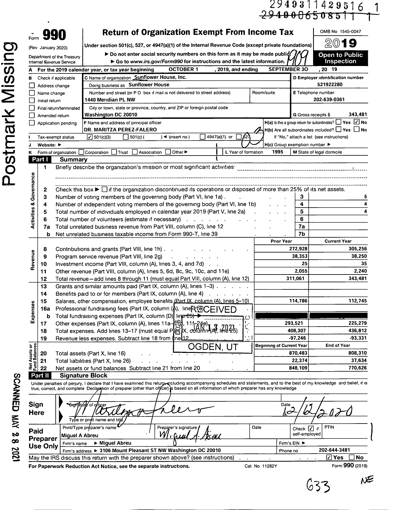 Image of first page of 2018 Form 990 for Sunflower House Sunflower House