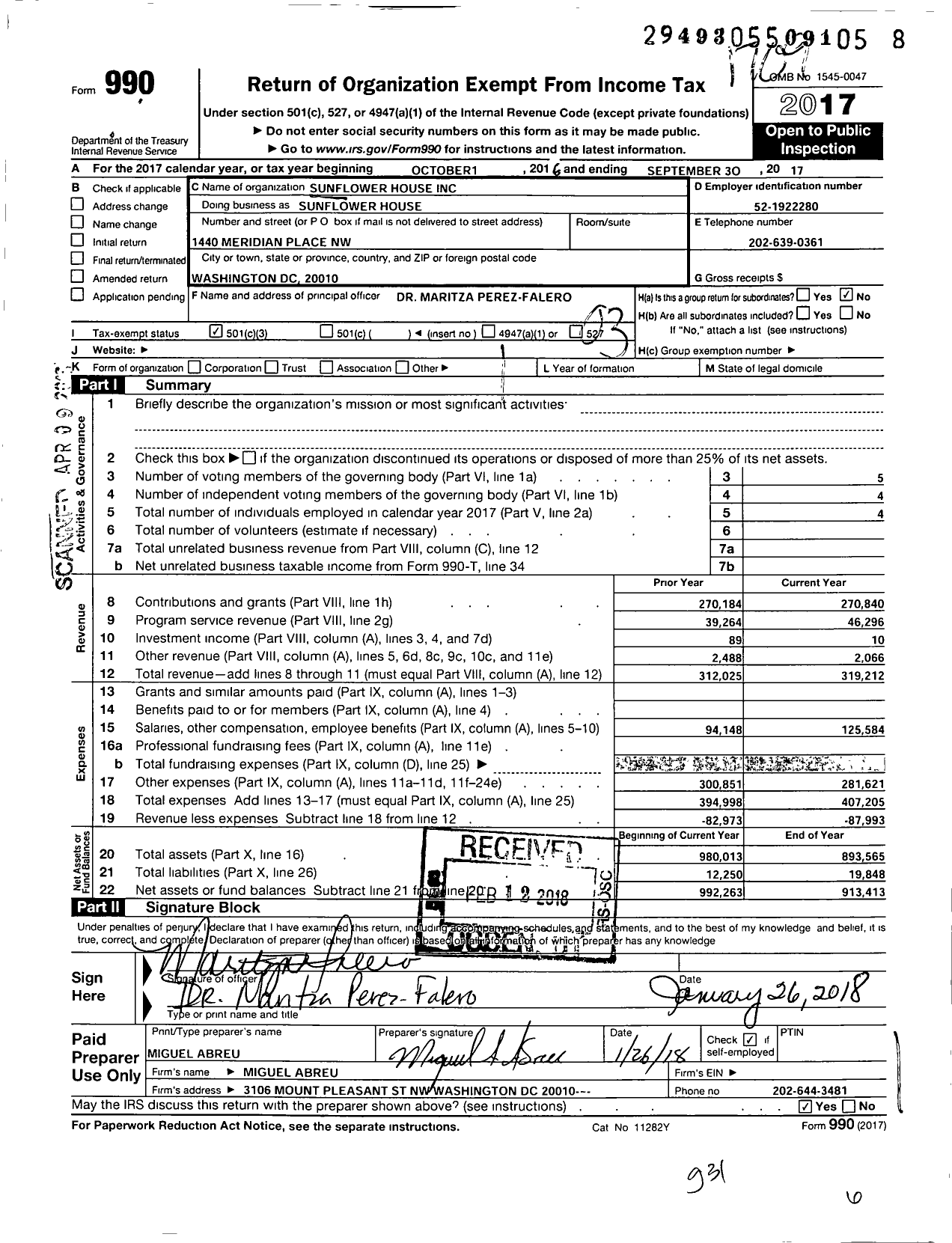 Image of first page of 2016 Form 990 for Sunflower House Sunflower House