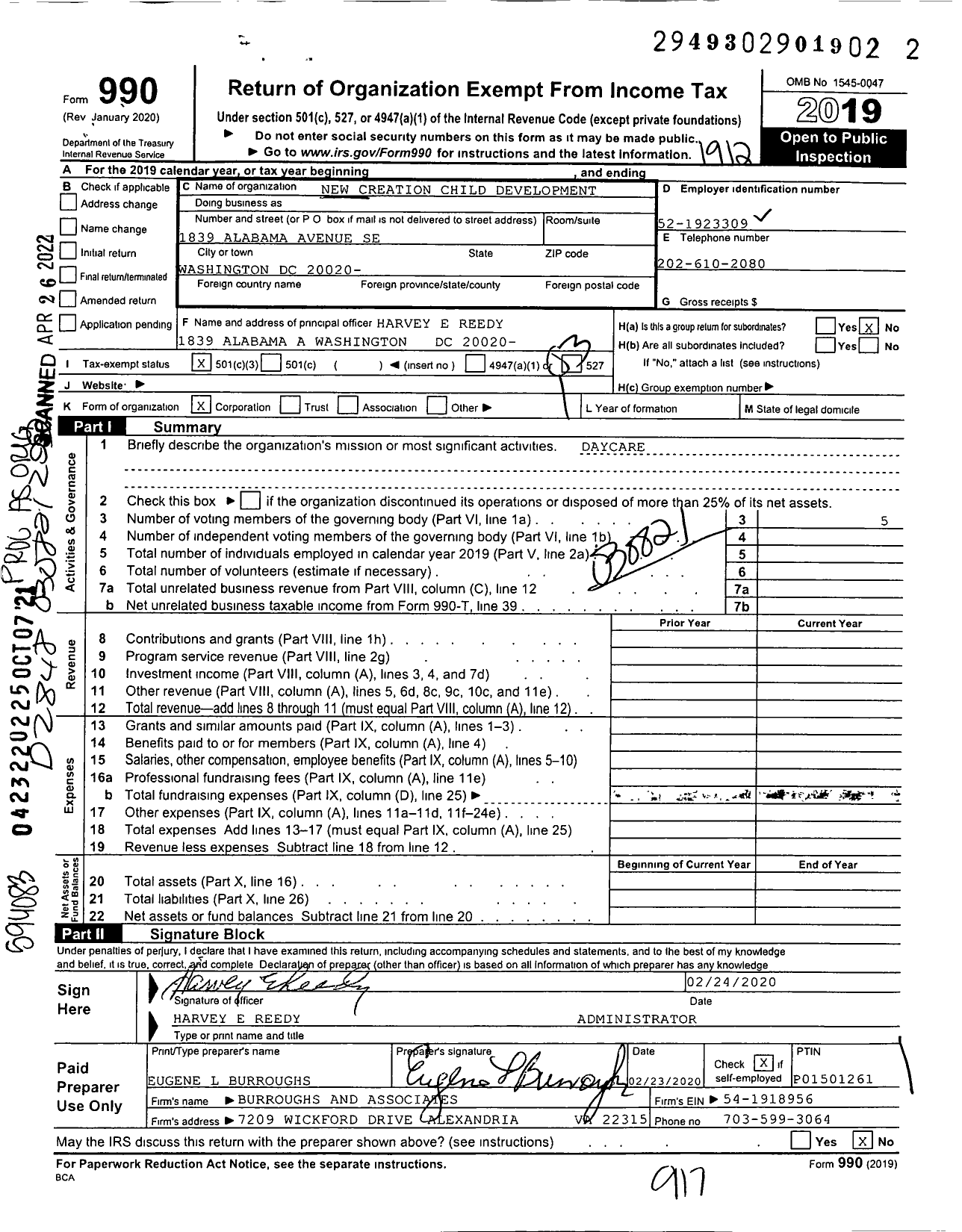 Image of first page of 2019 Form 990 for New Creation Child Development New Creation Child Development