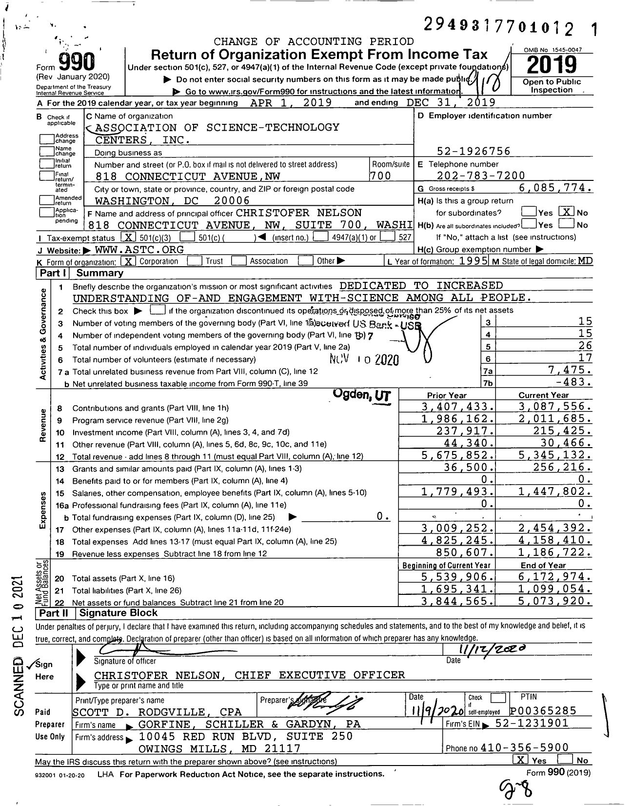 Image of first page of 2019 Form 990 for Association of Science-Technology Centers Incorporated