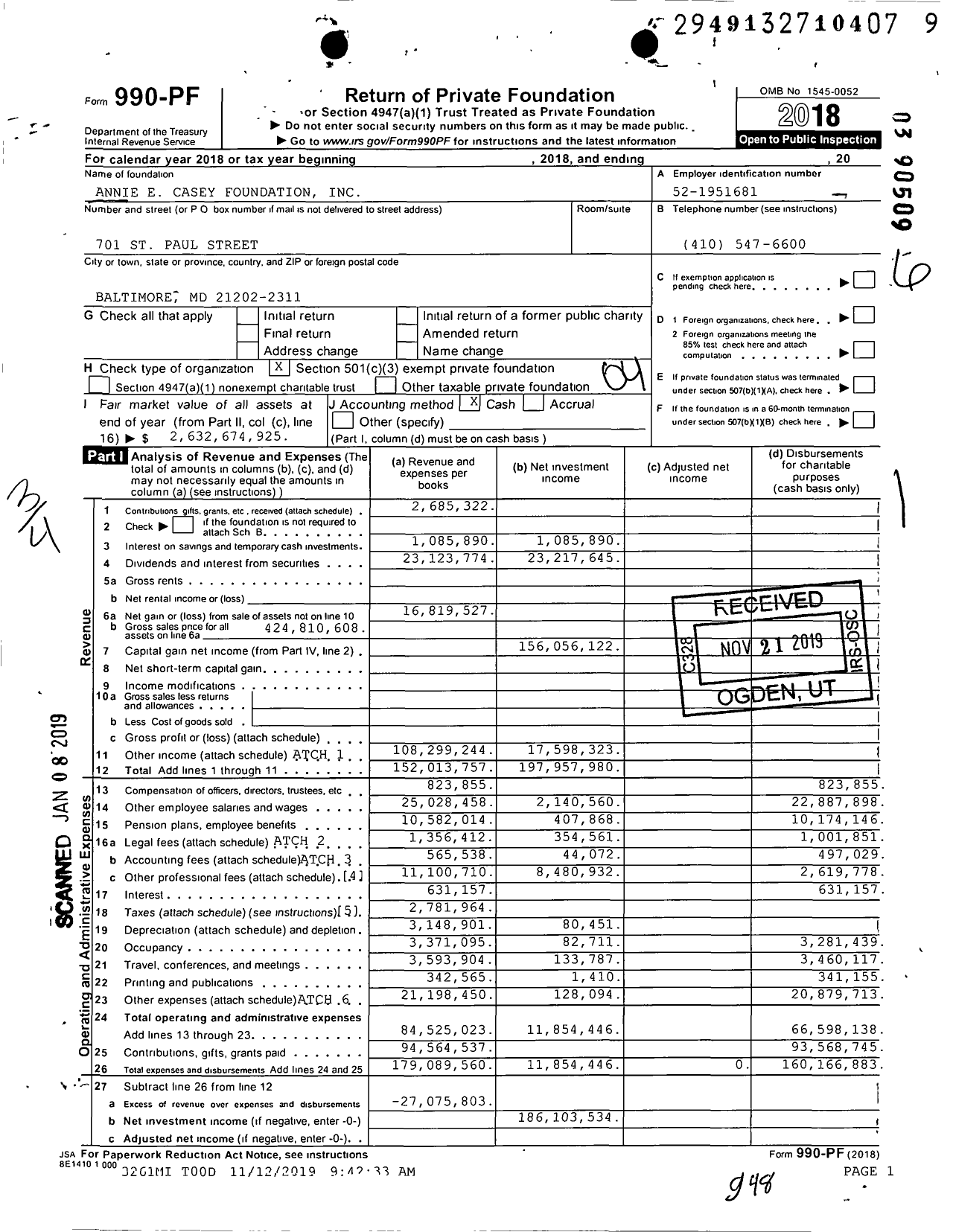 Image of first page of 2018 Form 990PF for Annie E Casey Foundation (AECF)