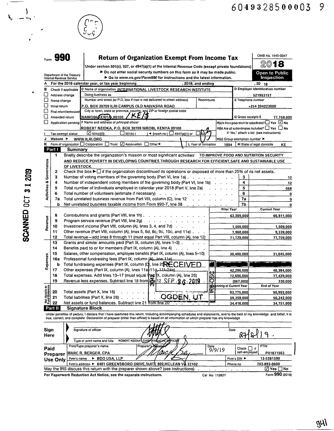 Image of first page of 2018 Form 990 for Non-Gov Org in Livestock Research