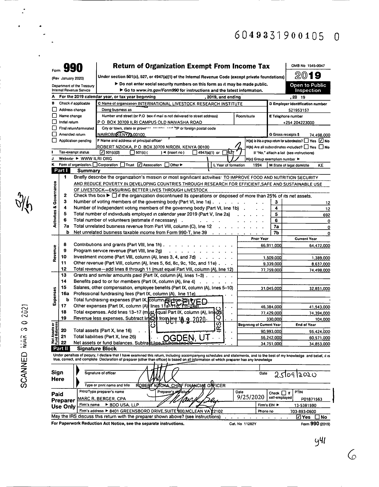 Image of first page of 2019 Form 990 for Non-Gov Org in Livestock Research