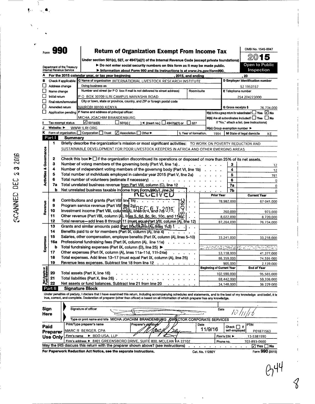 Image of first page of 2015 Form 990 for Non-Gov Org in Livestock Research