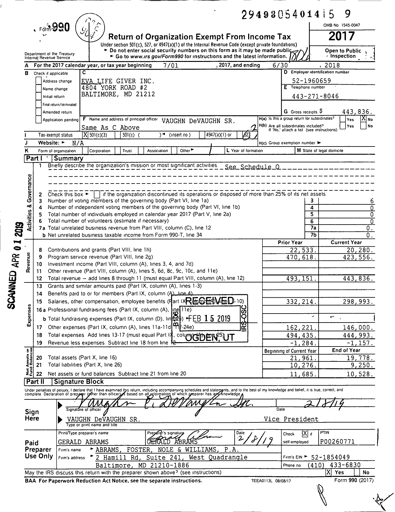Image of first page of 2017 Form 990 for Eva Life Giver