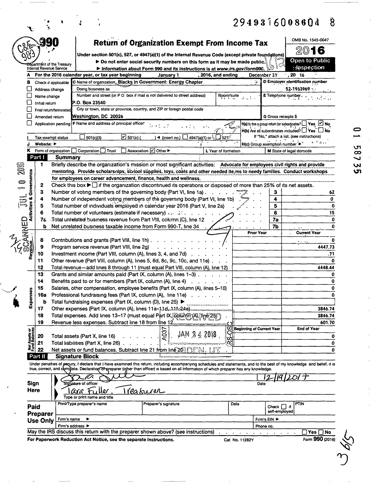 Image of first page of 2016 Form 990 for Blacks in Government / Energy Chapter Blacks in Government