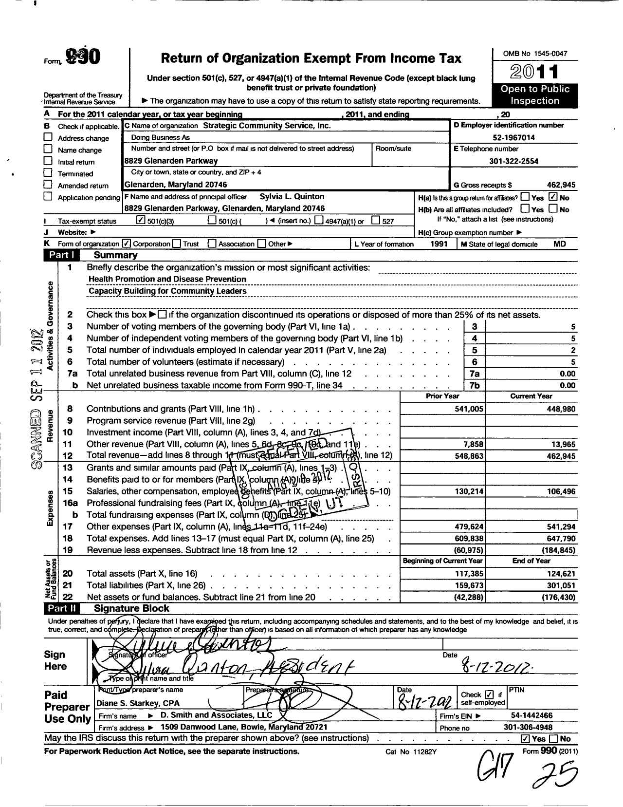 Image of first page of 2011 Form 990 for Strategic Community Services