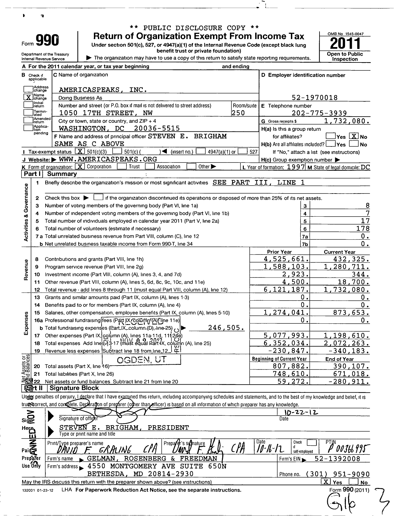 Image of first page of 2011 Form 990 for America Speaks