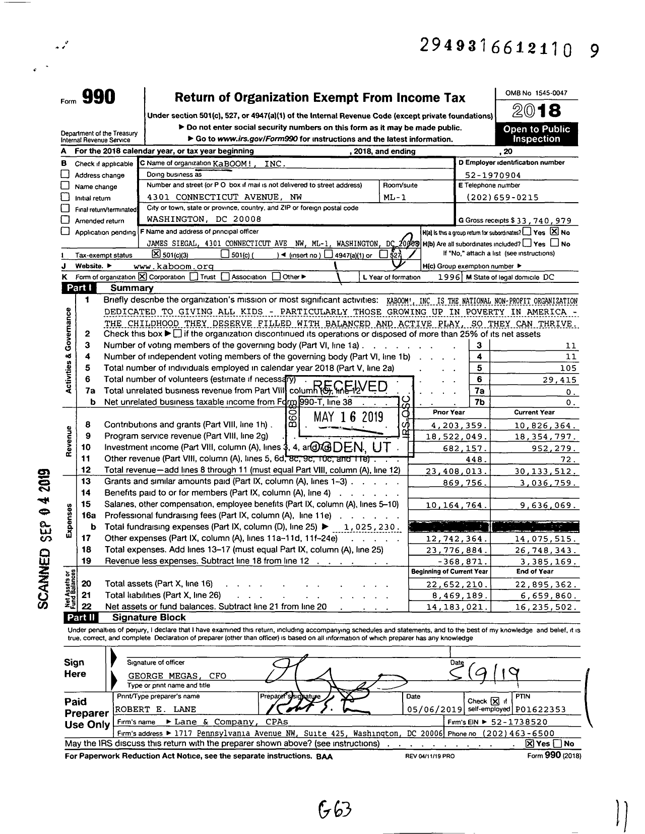 Image of first page of 2018 Form 990 for Kaboom