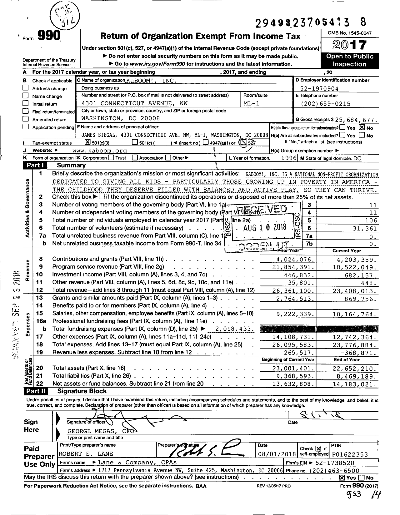 Image of first page of 2017 Form 990 for Kaboom