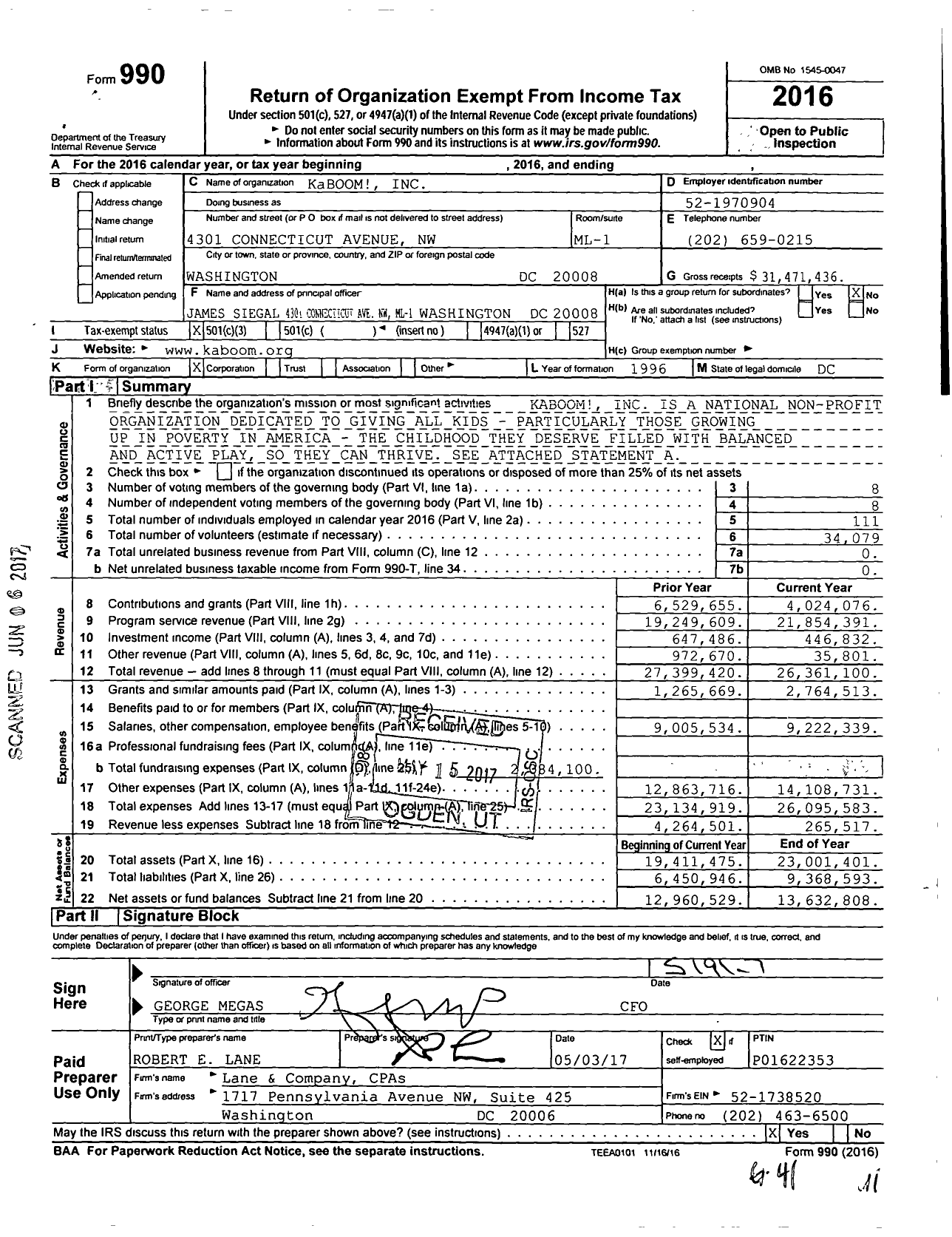Image of first page of 2016 Form 990 for Kaboom