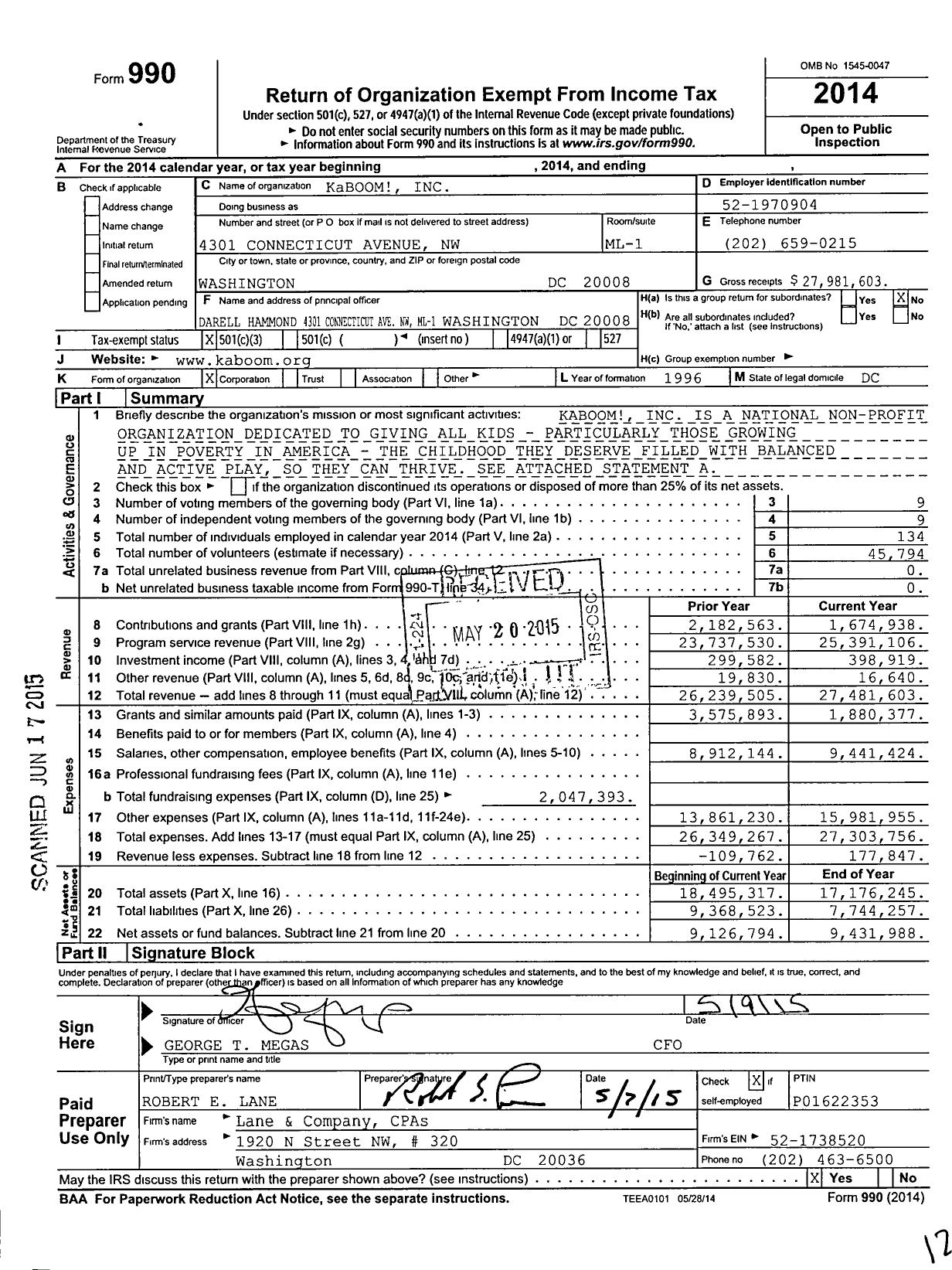 Image of first page of 2014 Form 990 for Kaboom