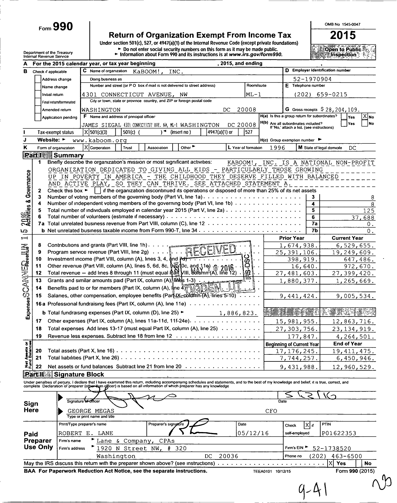 Image of first page of 2015 Form 990 for Kaboom
