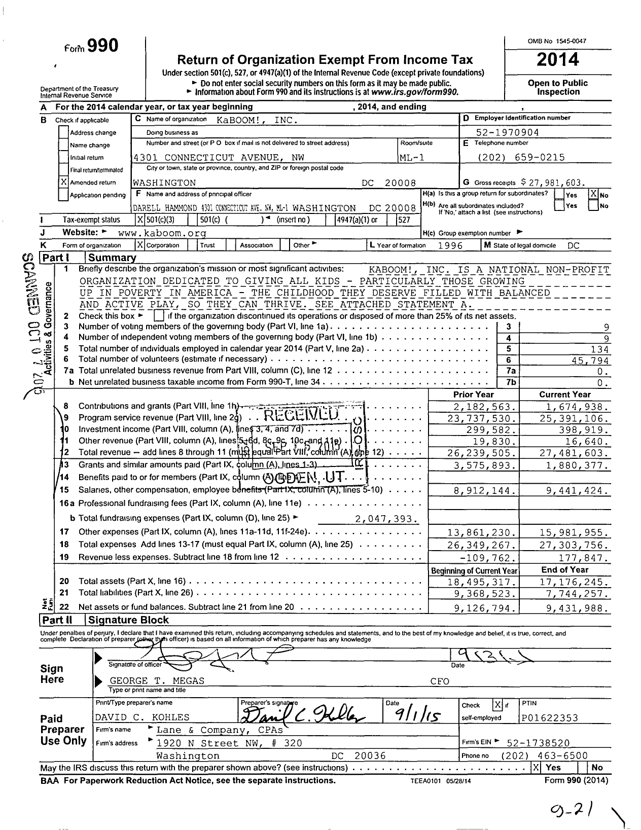 Image of first page of 2014 Form 990 for Kaboom