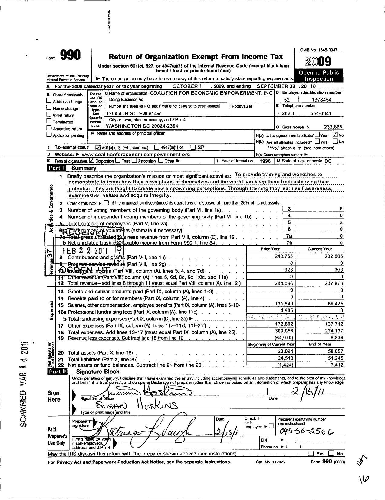 Image of first page of 2009 Form 990 for Coalition for Economic Empowerment