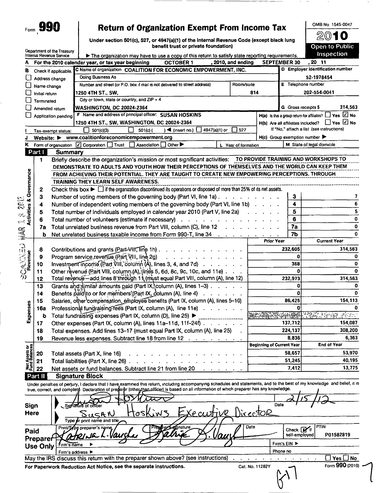 Image of first page of 2010 Form 990 for Coalition for Economic Empowerment