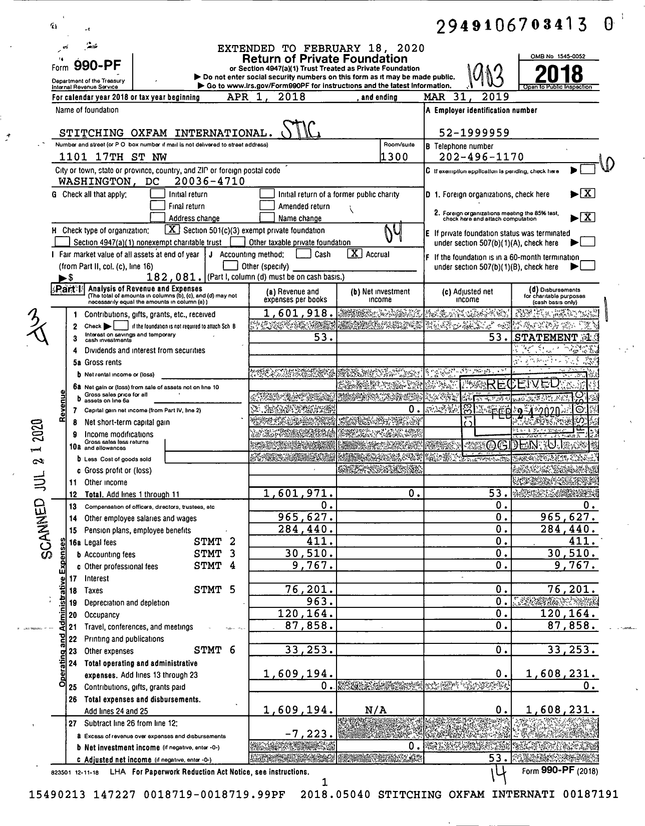 Image of first page of 2018 Form 990PR for Stitching Oxfam International