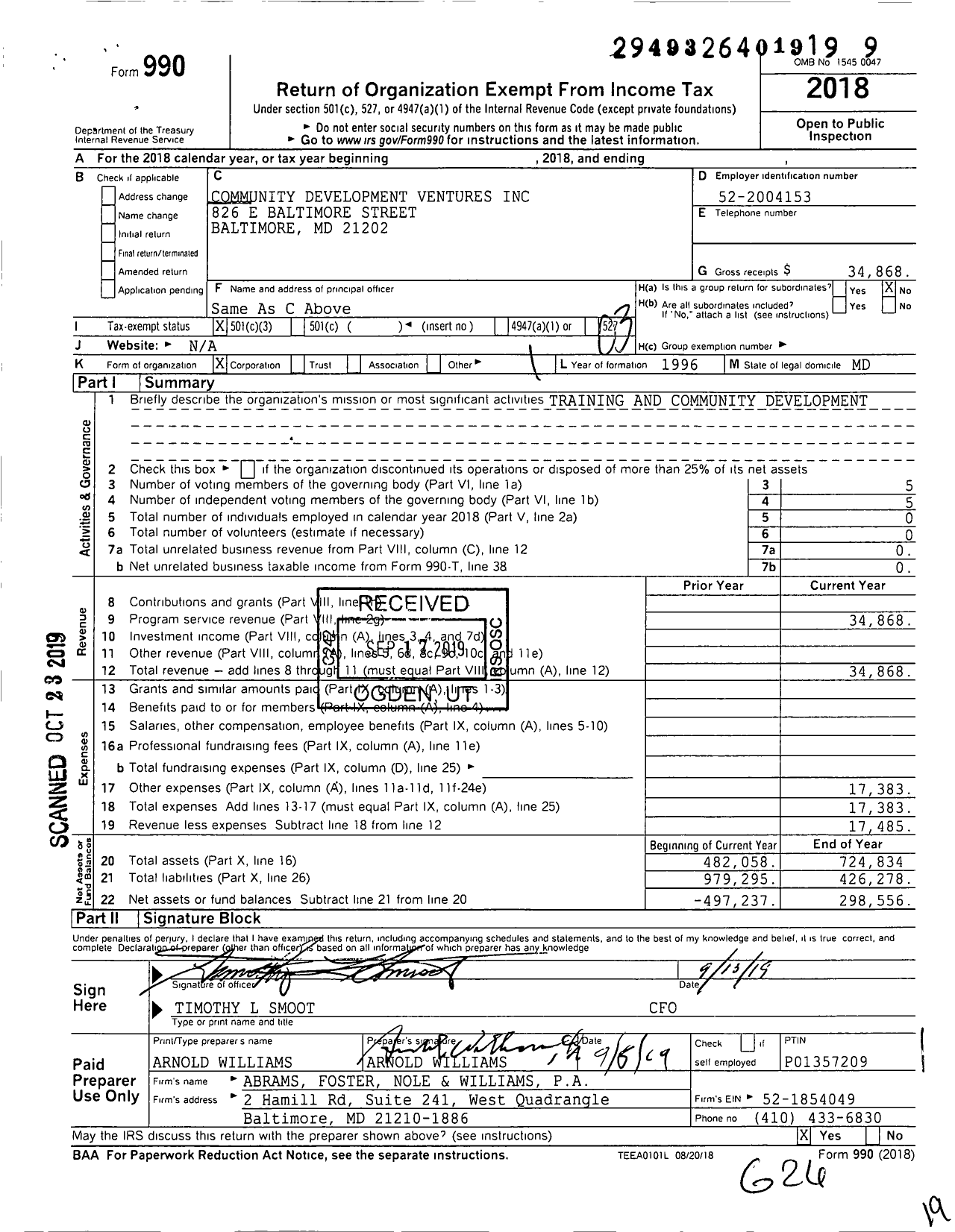 Image of first page of 2018 Form 990 for Community Development Ventures