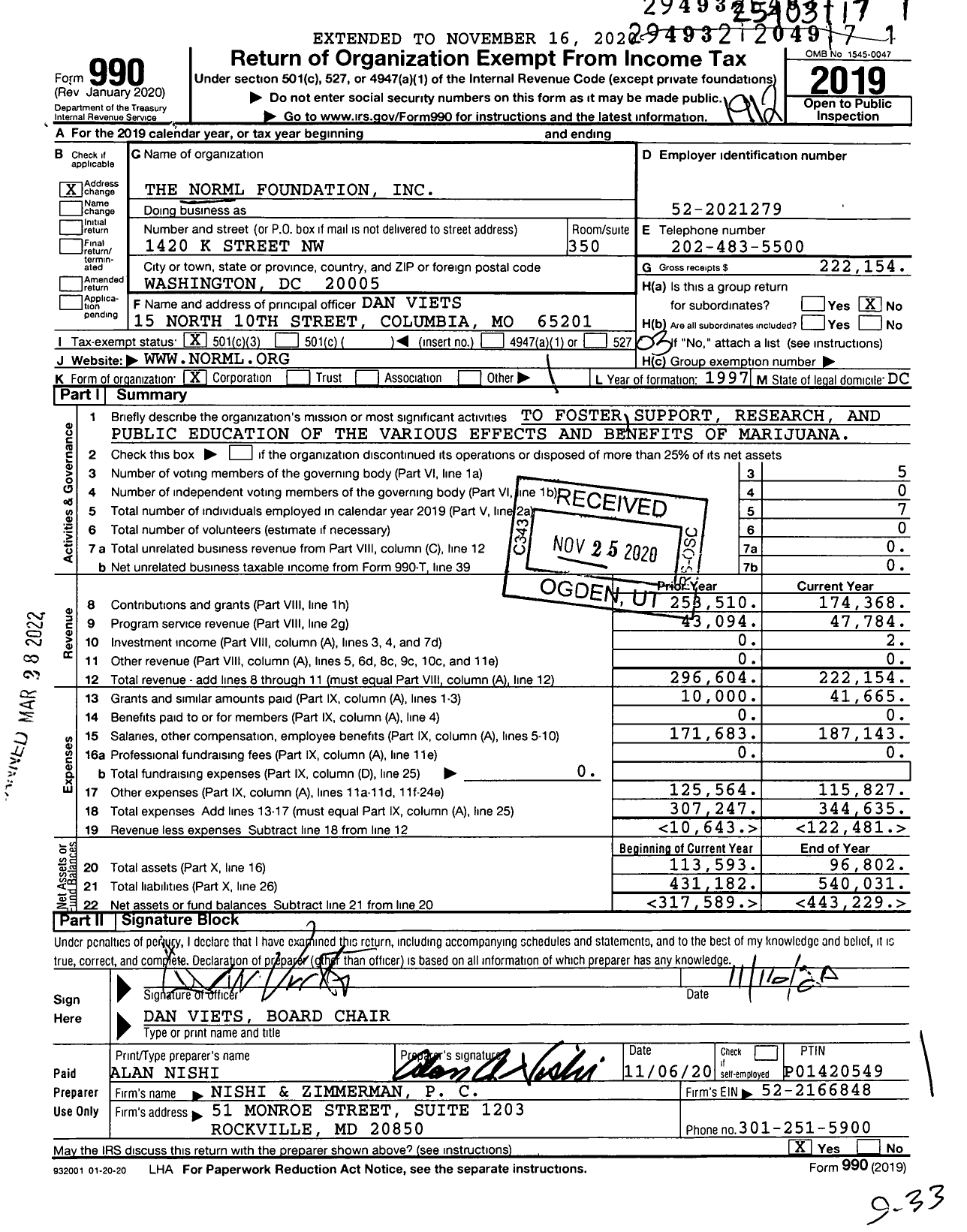 Image of first page of 2019 Form 990 for The Norml Foundation