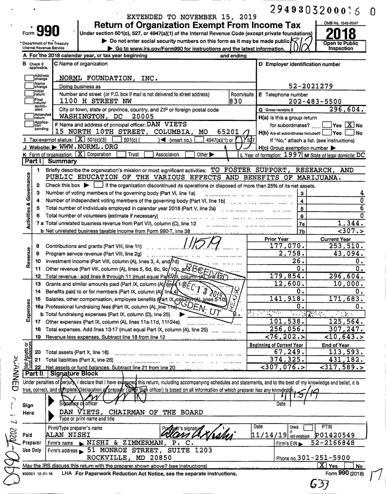 Image of first page of 2018 Form 990 for The Norml Foundation