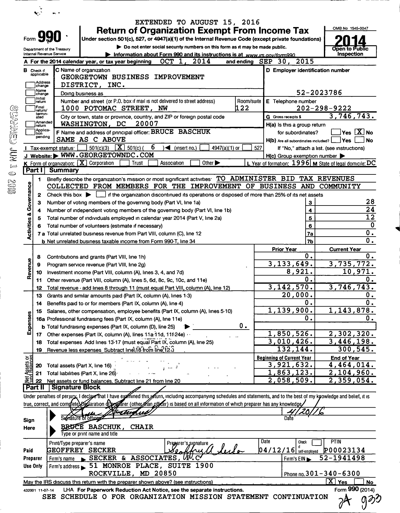 Image of first page of 2014 Form 990O for Georgetown Business Improvement District