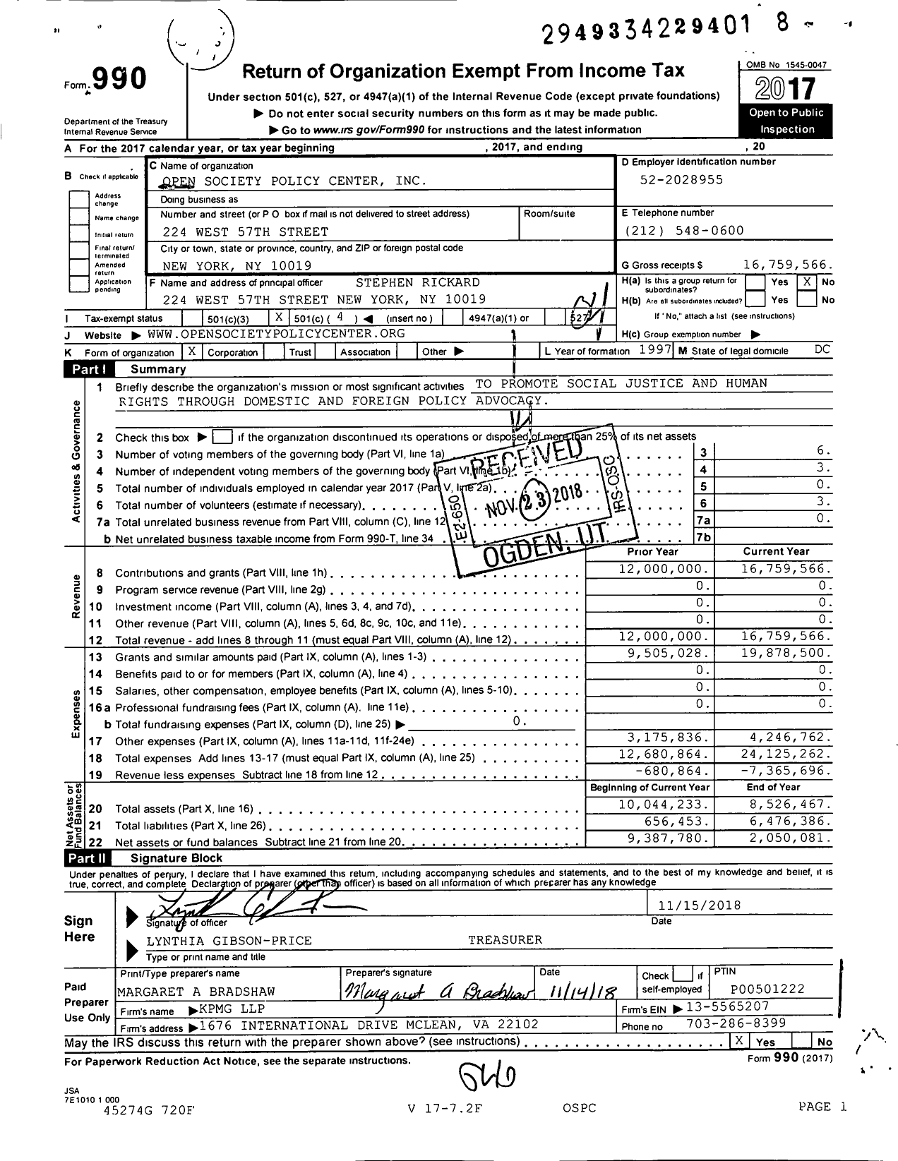 Image of first page of 2017 Form 990O for Open Society Policy Center