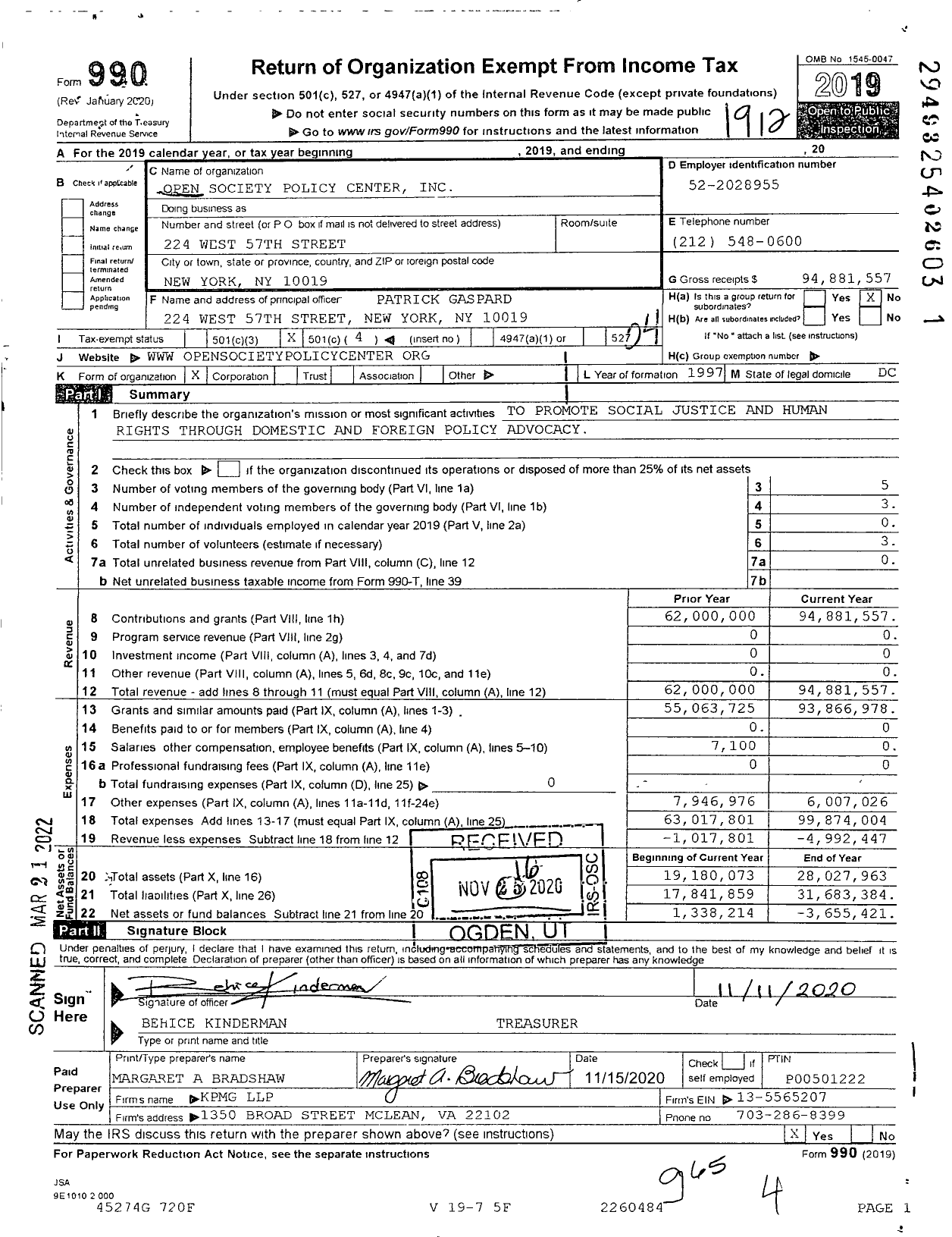 Image of first page of 2019 Form 990O for Open Society Policy Center
