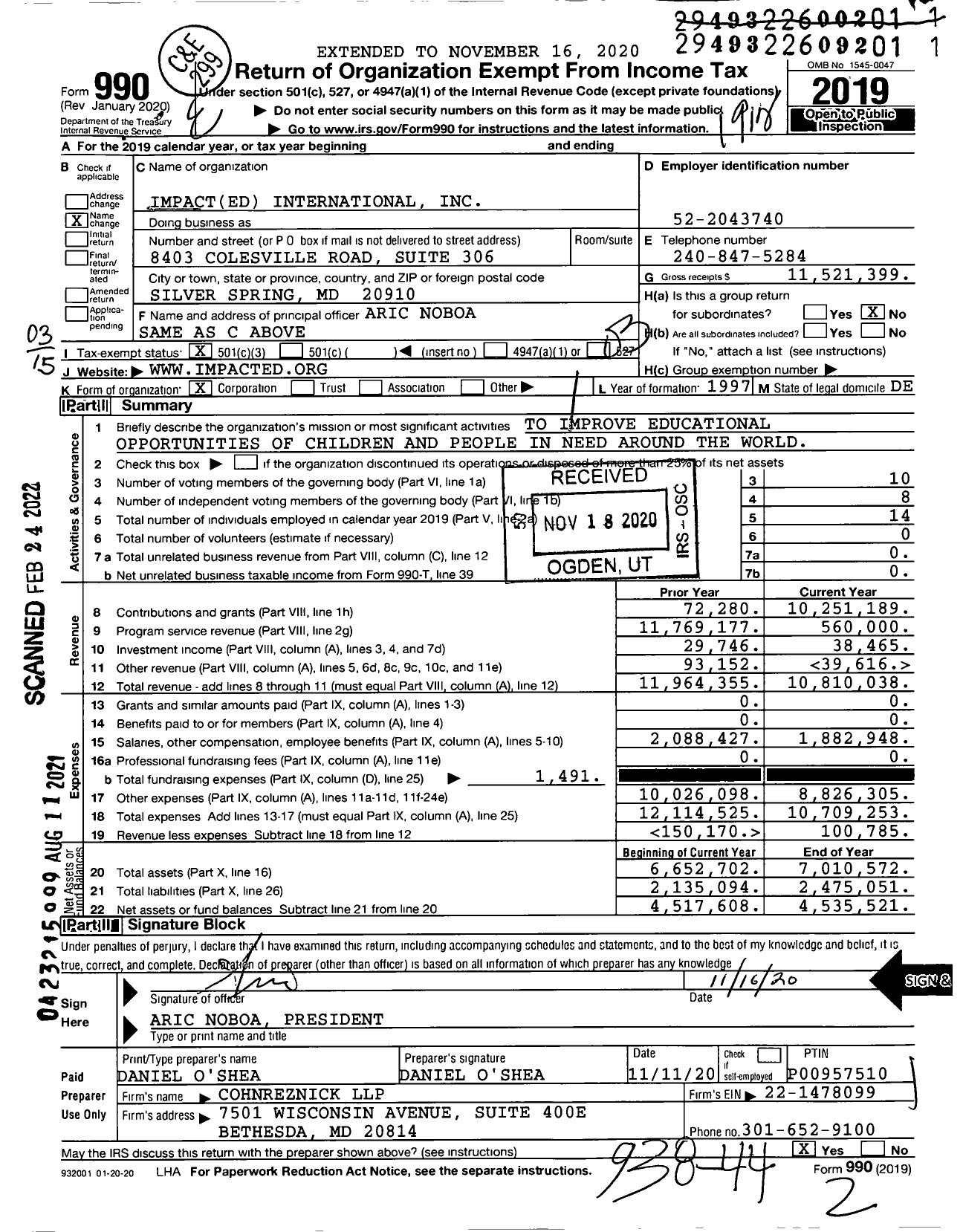 Image of first page of 2019 Form 990 for Impact (DLA)