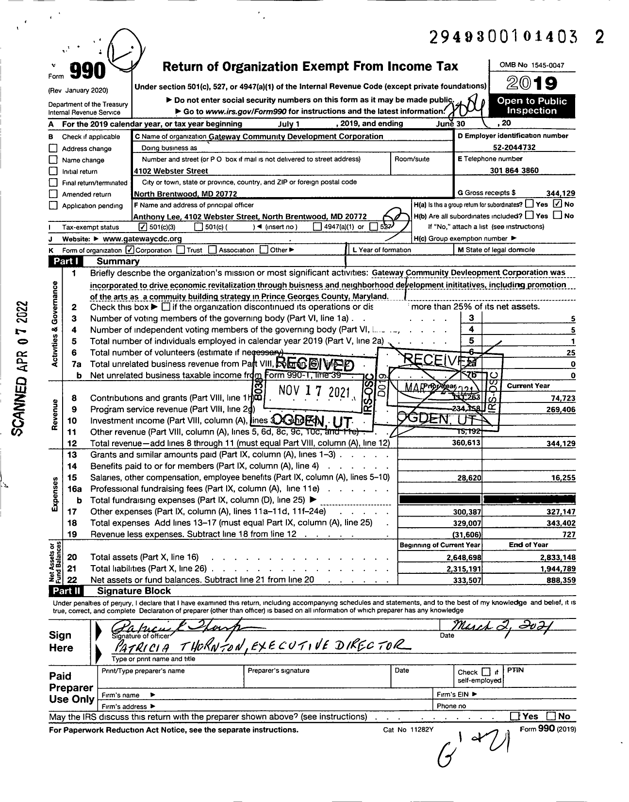 Image of first page of 2019 Form 990 for Gateway Municipalities Community Development Corporation