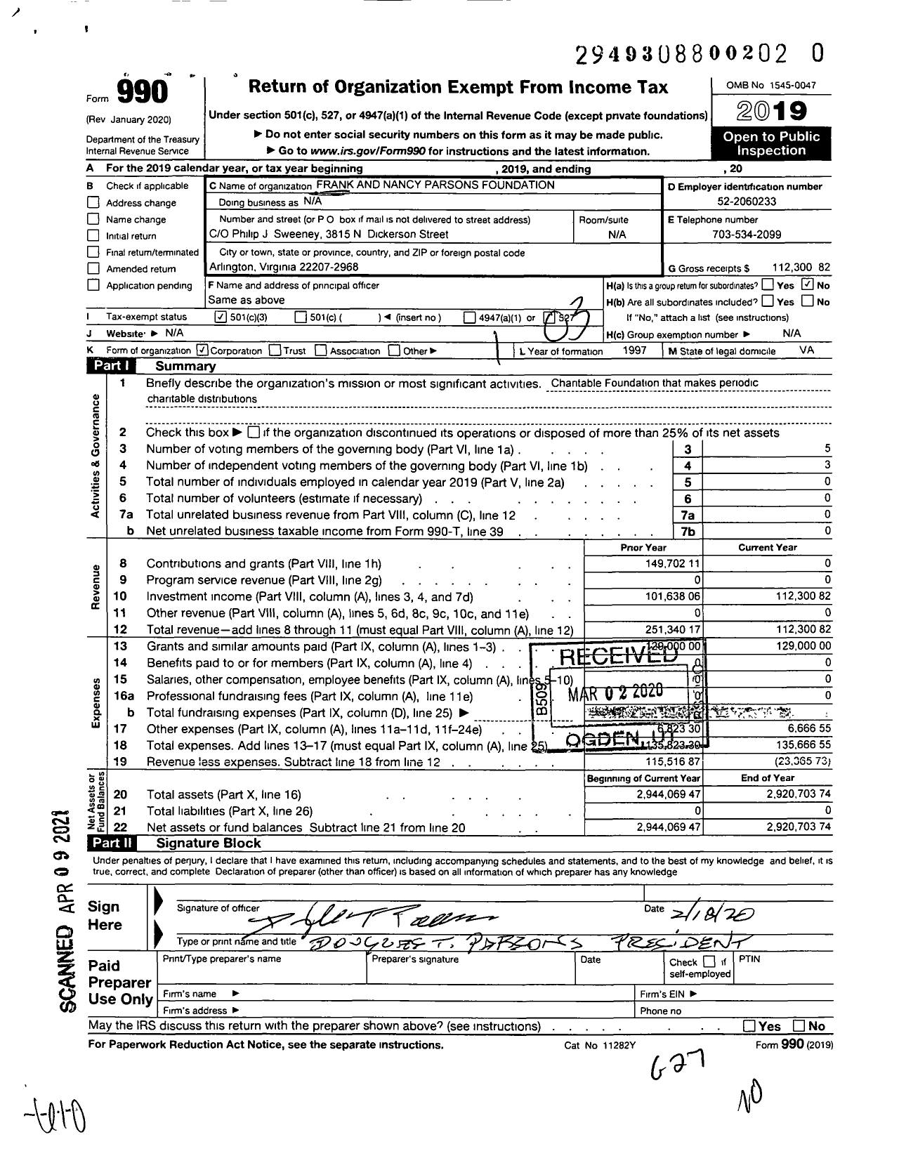 Image of first page of 2019 Form 990 for N and