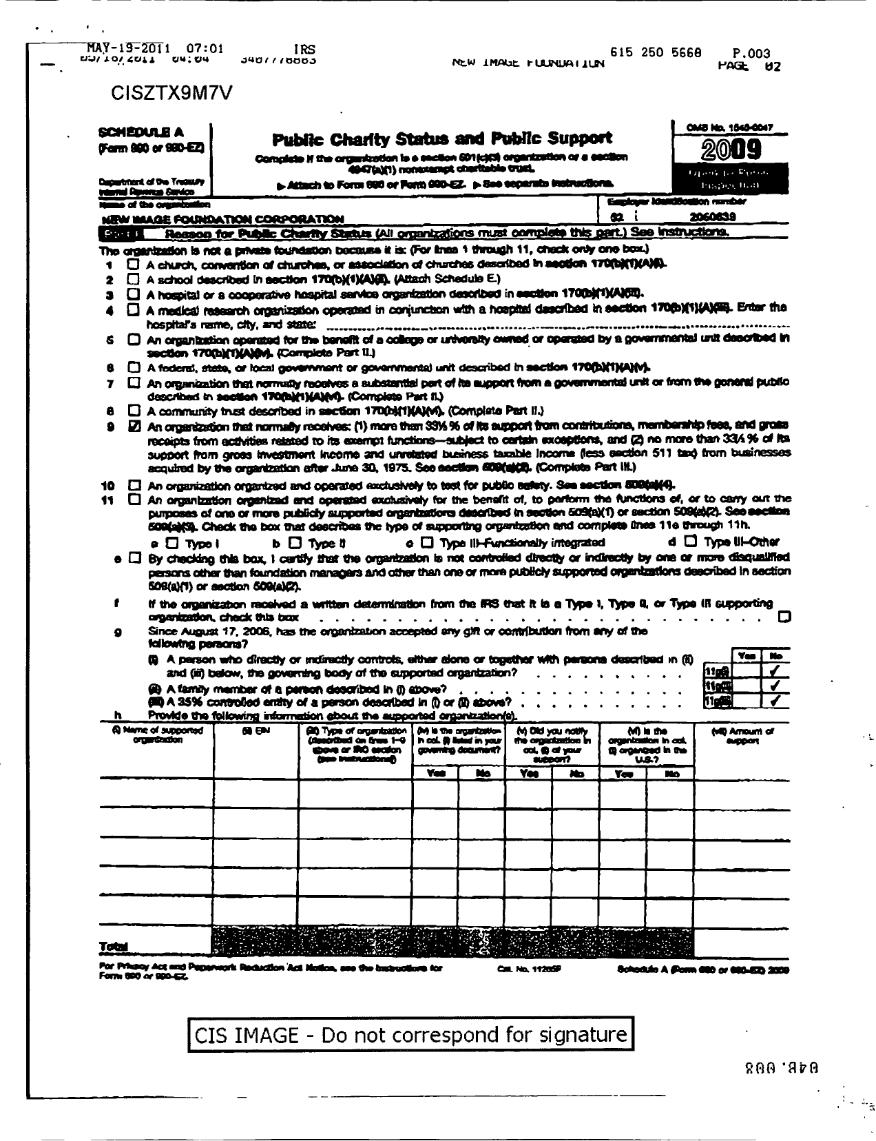Image of first page of 2008 Form 990ER for New Image Foundation Corporation